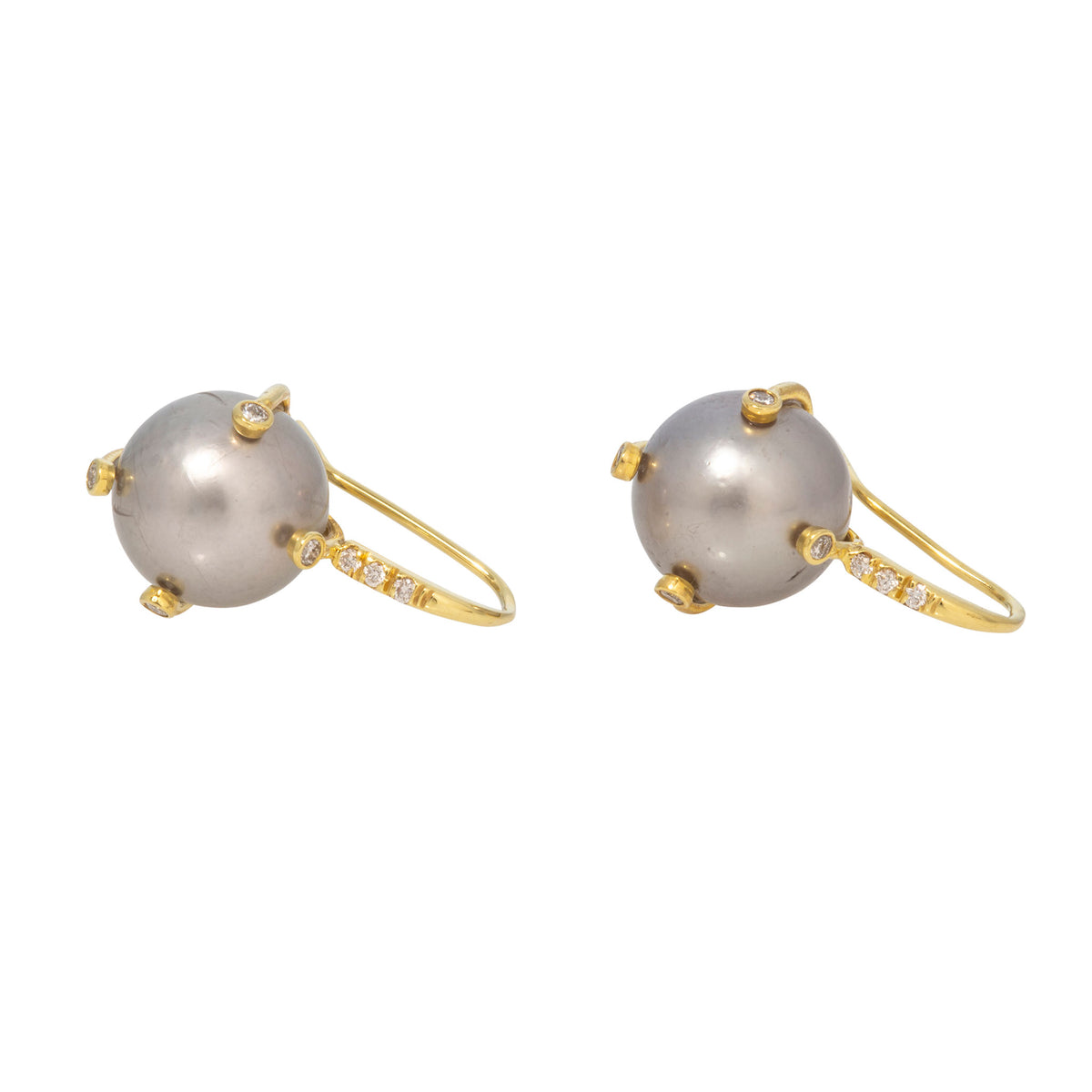 Mazza Tahitian Pearl & Diamond 14K Yellow Gold Earrings