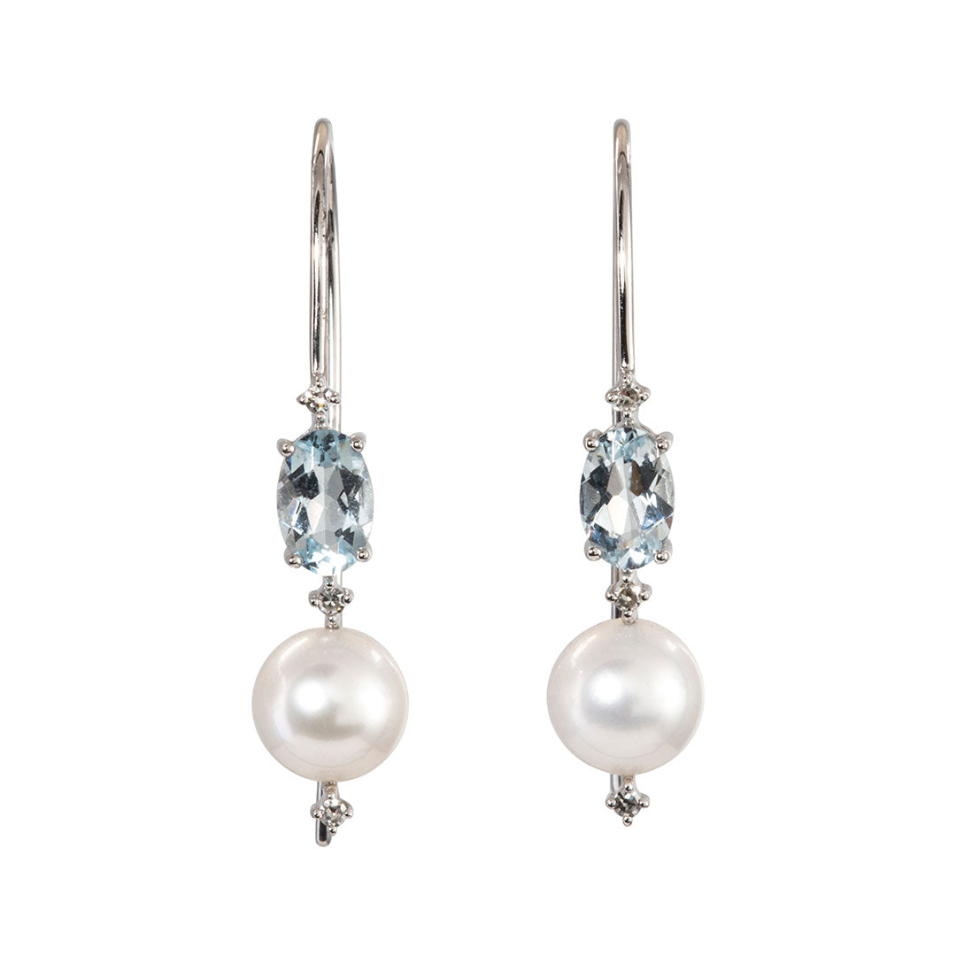 Freshwater Pearl, Aquamarine & Diamond 14K White Gold Earrings