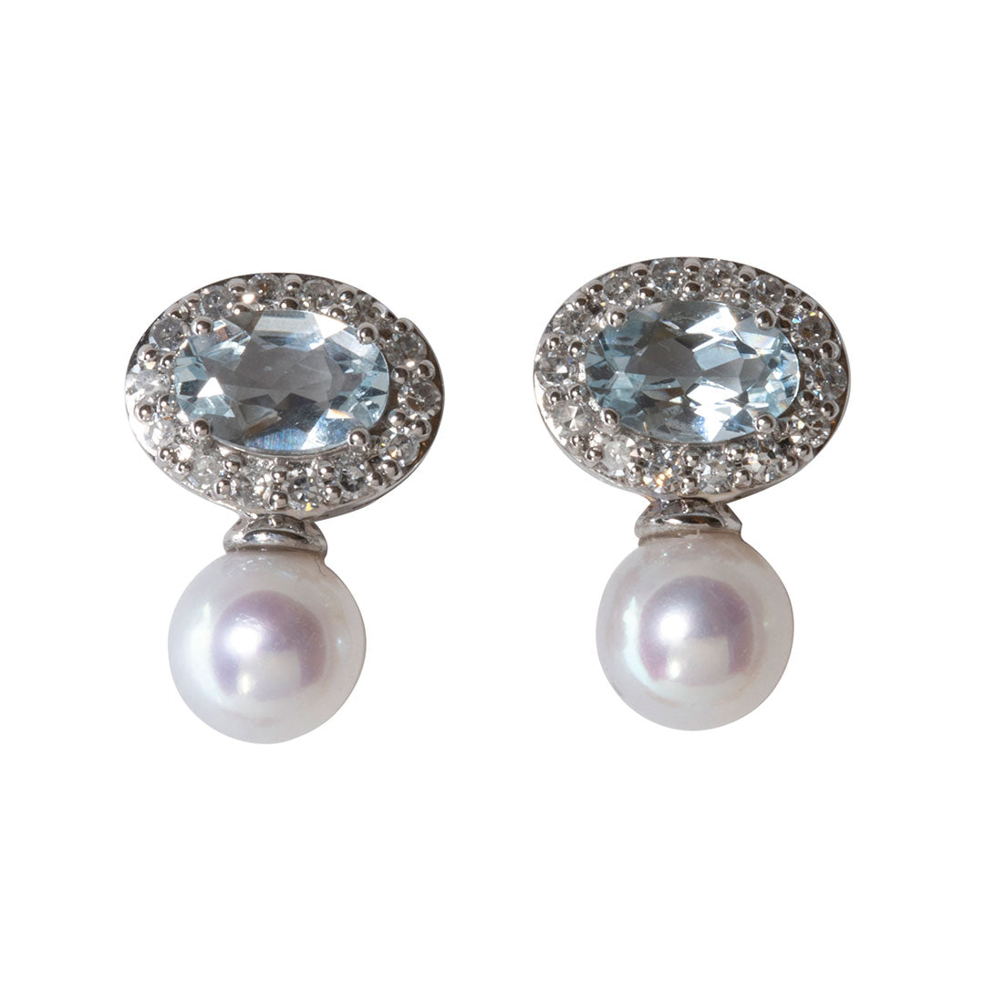 Freshwater Pearl, Aquamarine & Diamond 14K White Gold Earrings