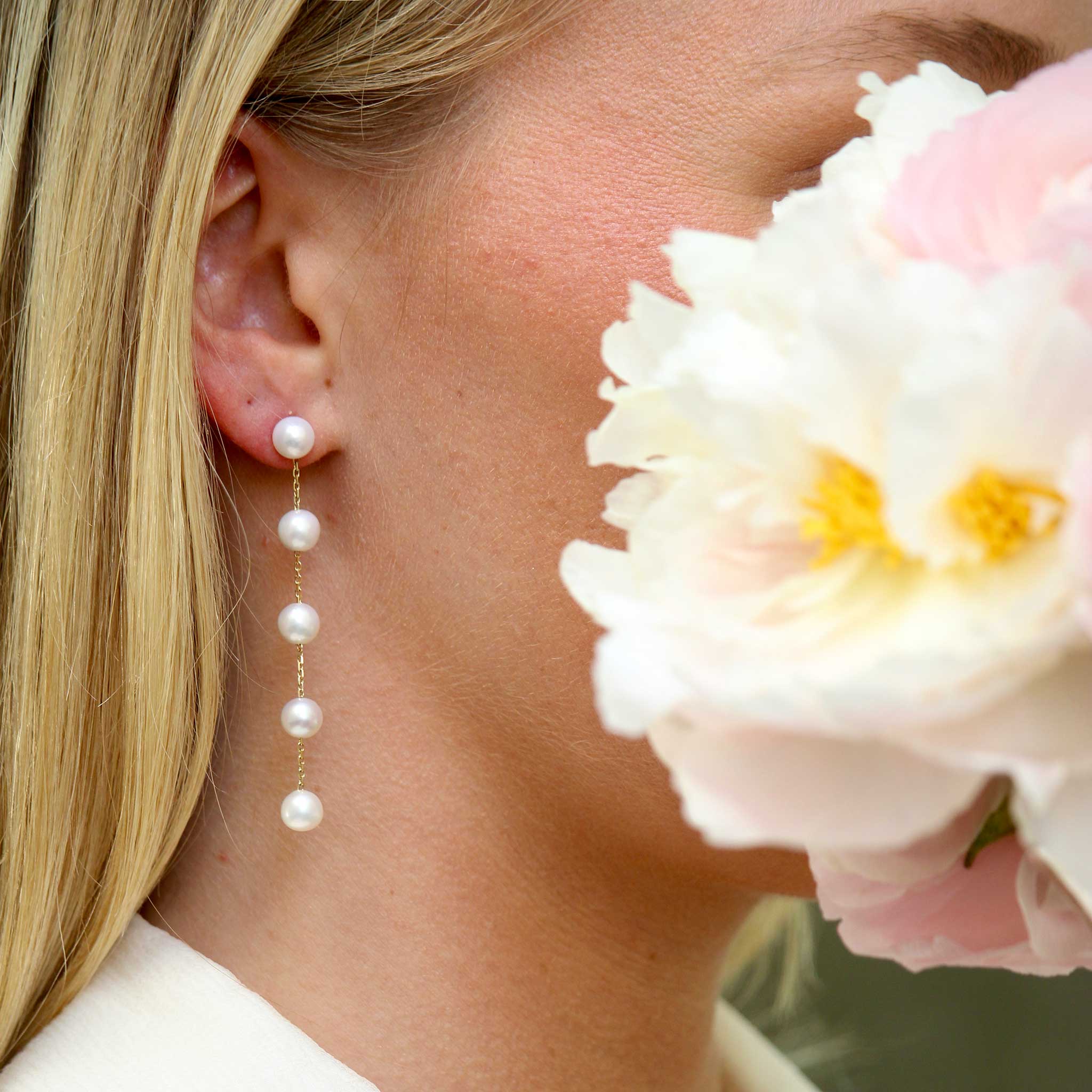 Freshwater Pearl Station Drop 14K Yellow Gold Earrings