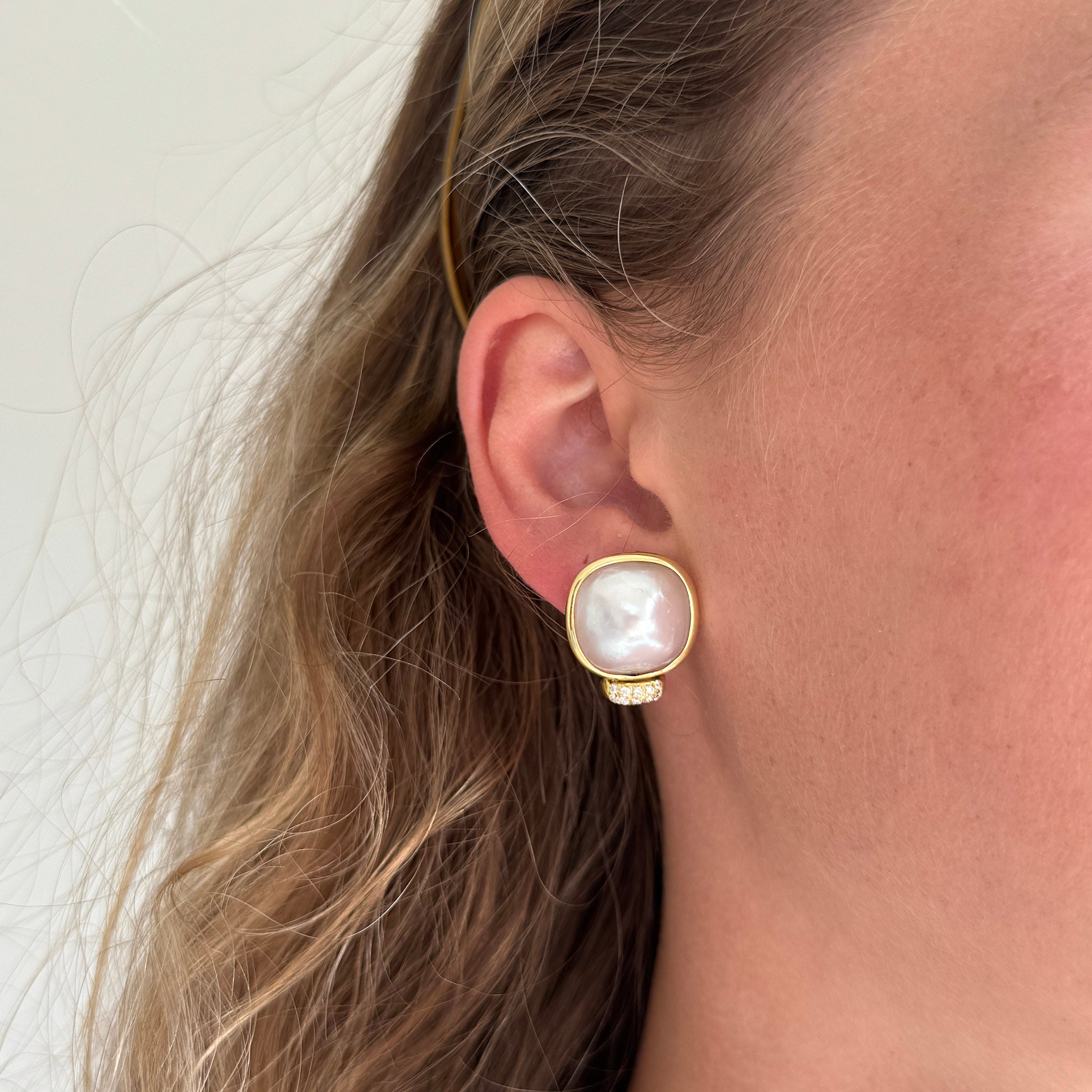 Mazza Mabe Pearl & Diamond 14K Yellow Gold Earrings