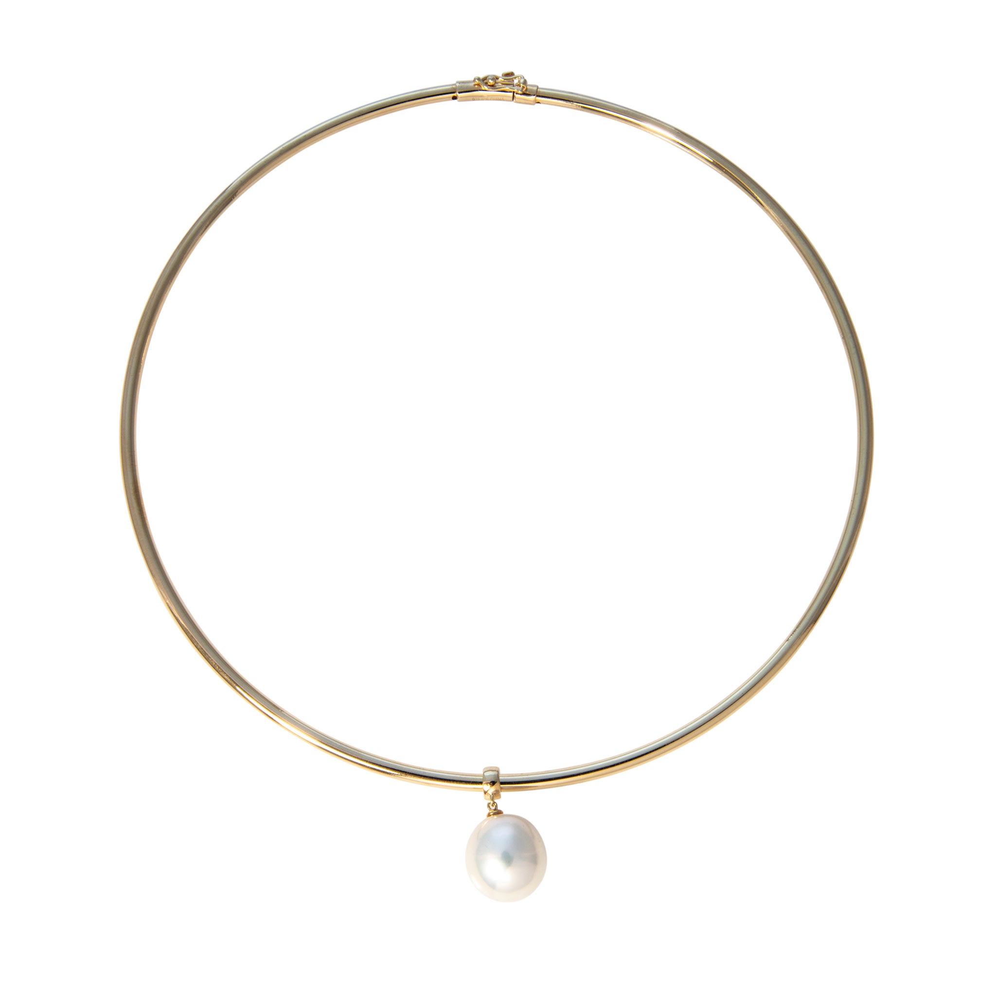 Pearl Drop Gold-Plated Sterling Silver Tube Collar Necklace