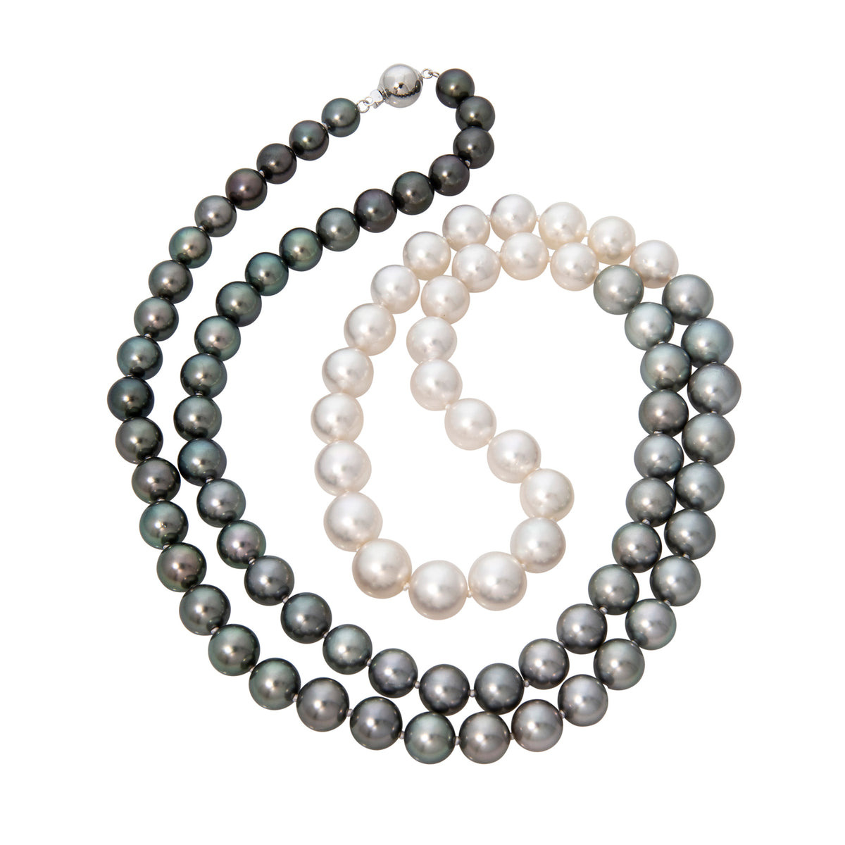 South Sea & Tahitian Ombré Pearl 14K White Gold Ball Clasp Necklace 34.5"