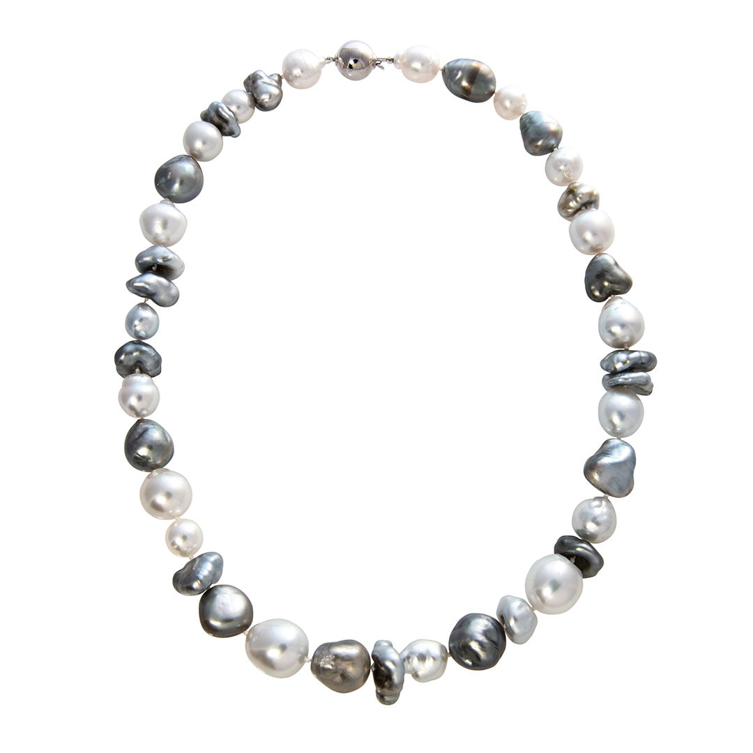 Tahitian South Sea Pearl 14K White Gold Ball Clasp Necklace