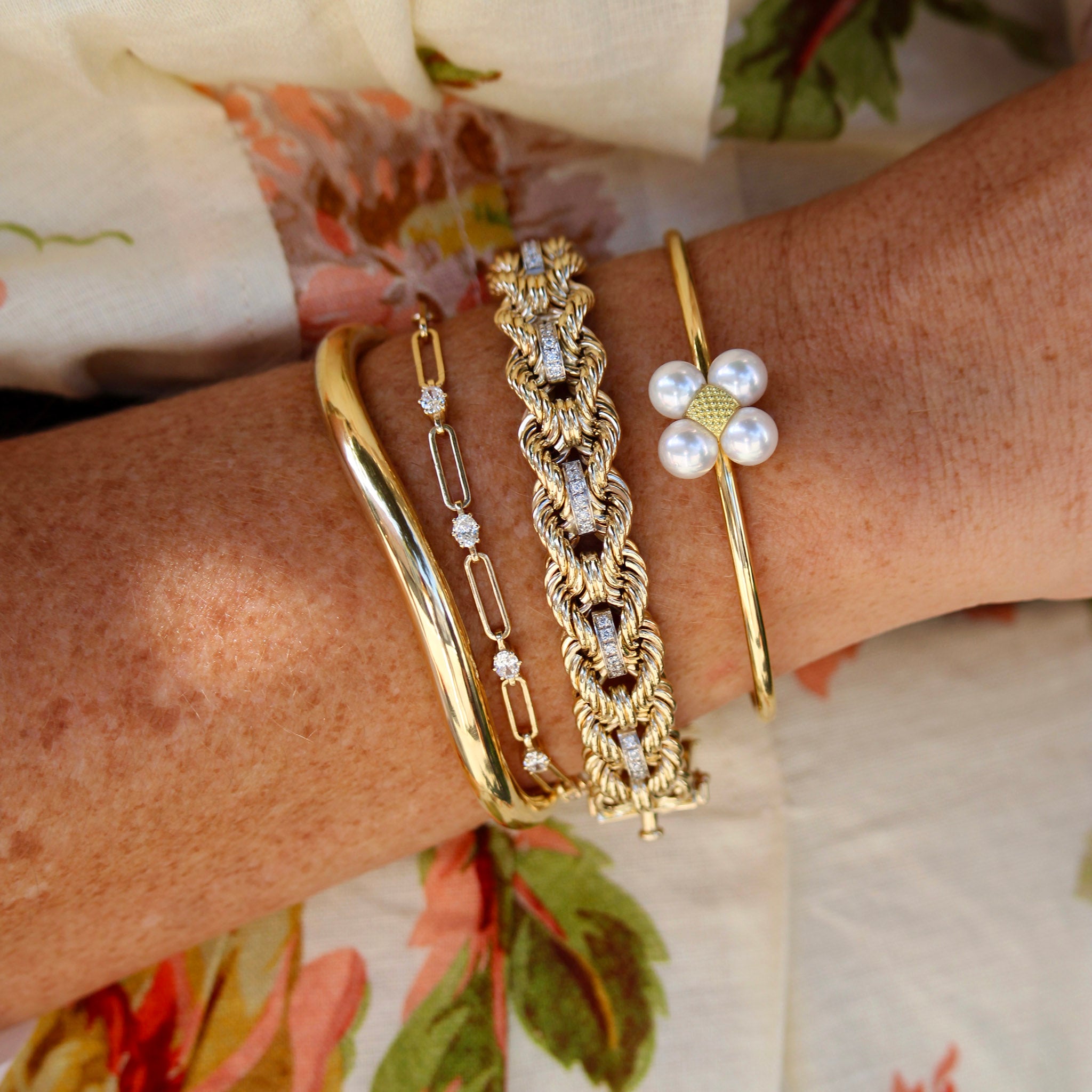 Paul Morelli Pearl Sequence Cuff Bracelet, The Petite Club Bracelet with Diamonds, Paul Morelli Ultimate Gold Mini Bangle Bracelet