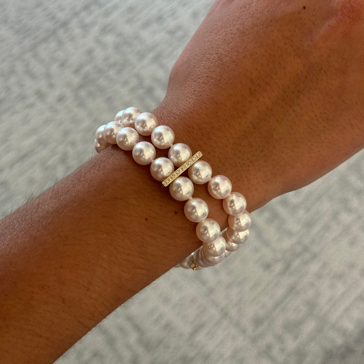 8-8.5mm Akoya Pearl 2-Strand & Diamond 14K Gold Bracelet