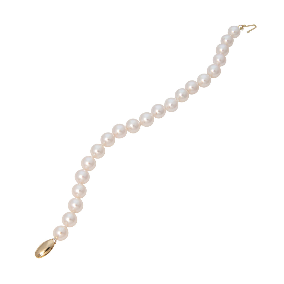 7-7.5mm Akoya Pearl 14K Yellow Gold Fish Hook Clasp Bracelet