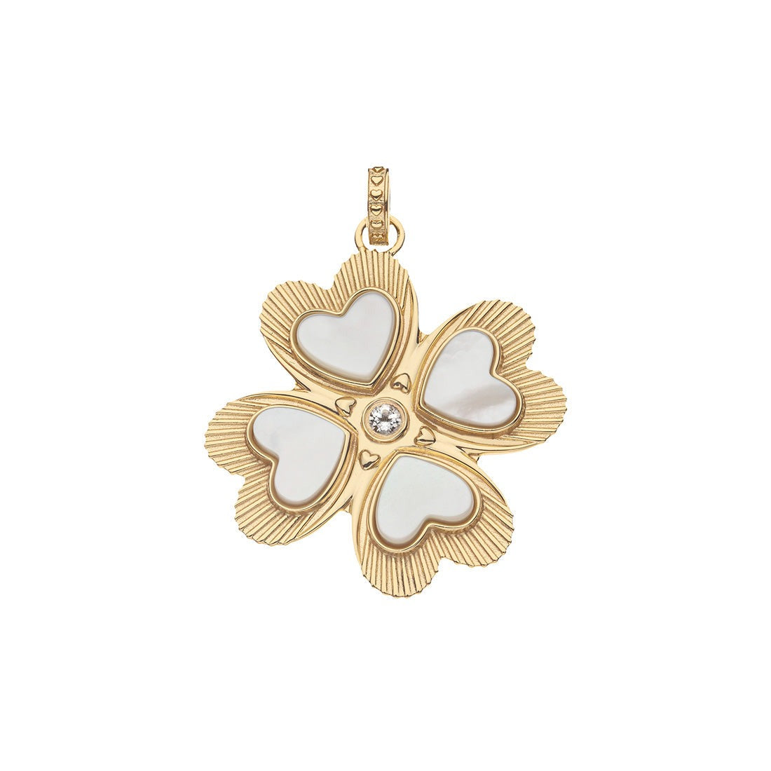 Jane Win LUCKY in Love Mother of Pearl Clover Pendant Necklace