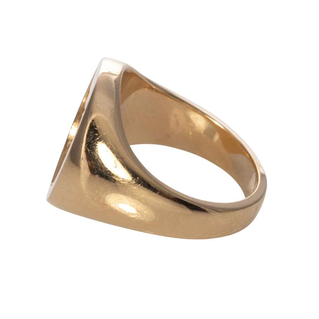 14K Yellow Gold Engraved 13x11mm Oval Signet Ring