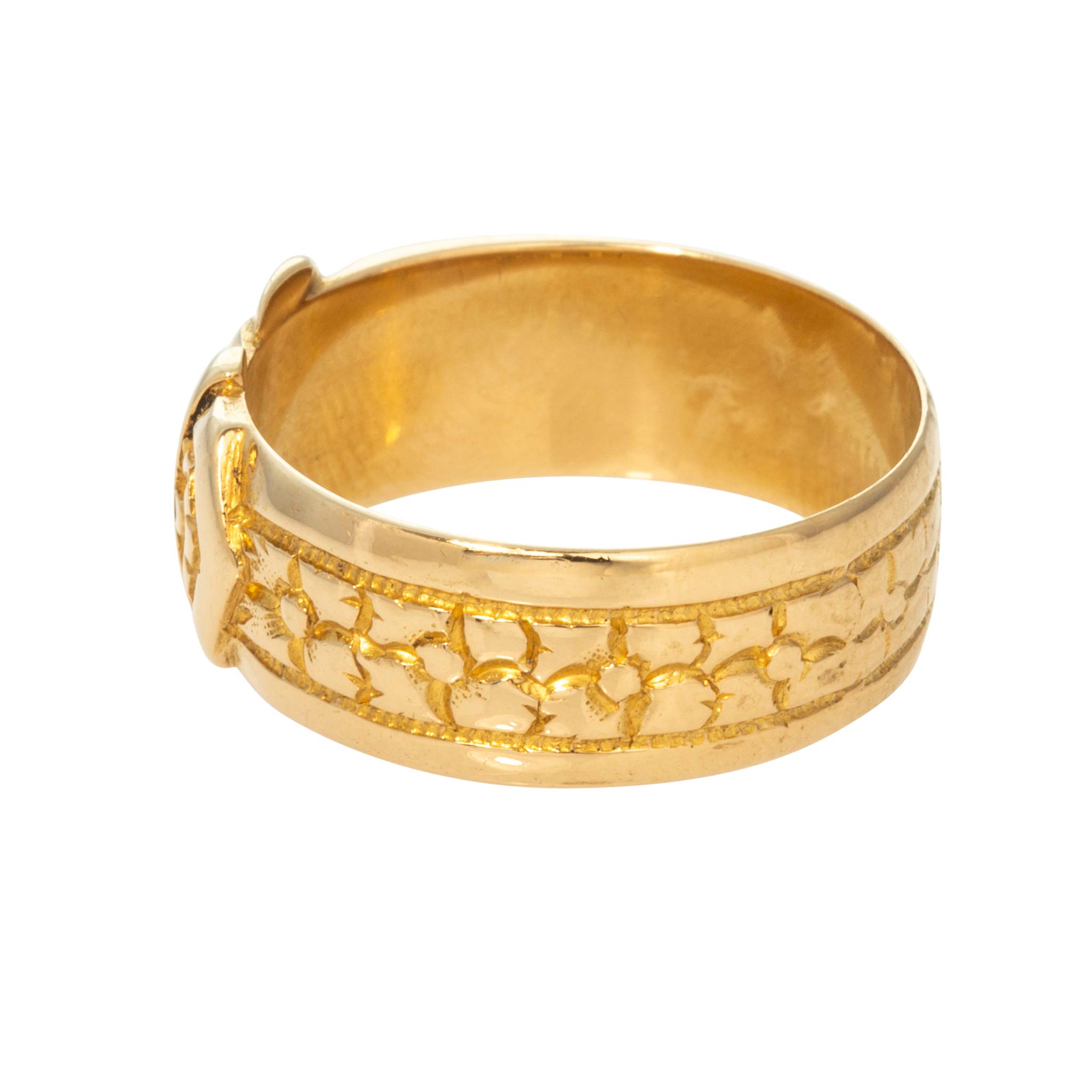 Victorian 18K Yellow Gold Engraved Buckle Ring
