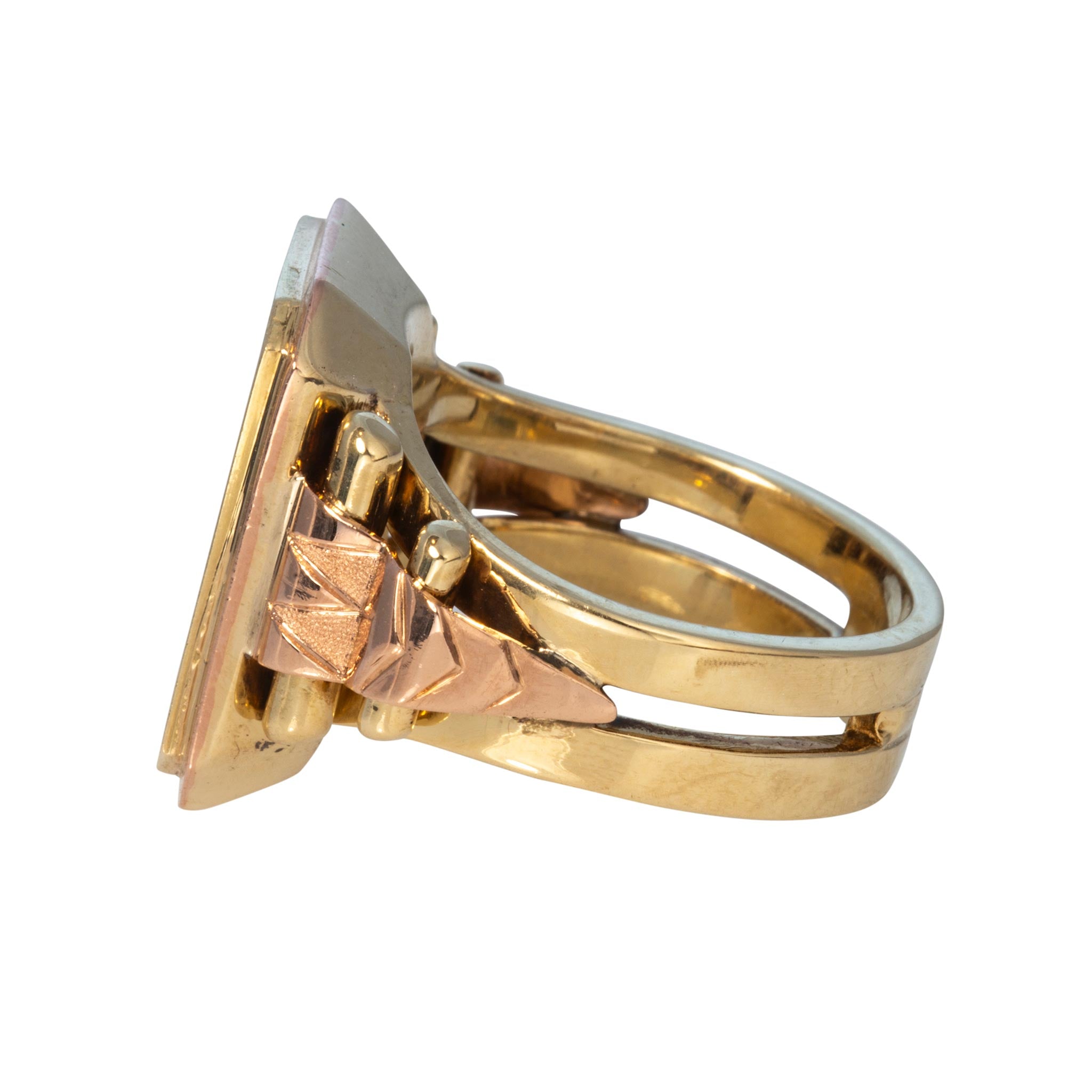 Victorian Crest Intaglio 15K Two-Tone Gold Signet Ring