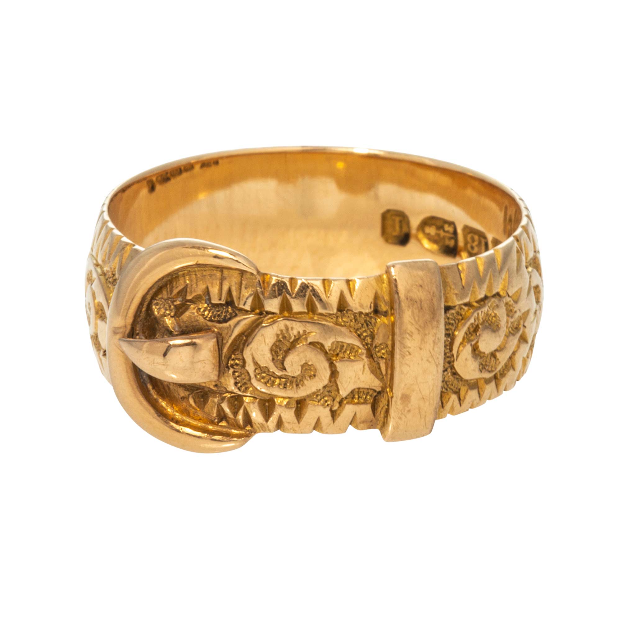 Victorian 18K Yellow Gold Engraved Buckle Ring