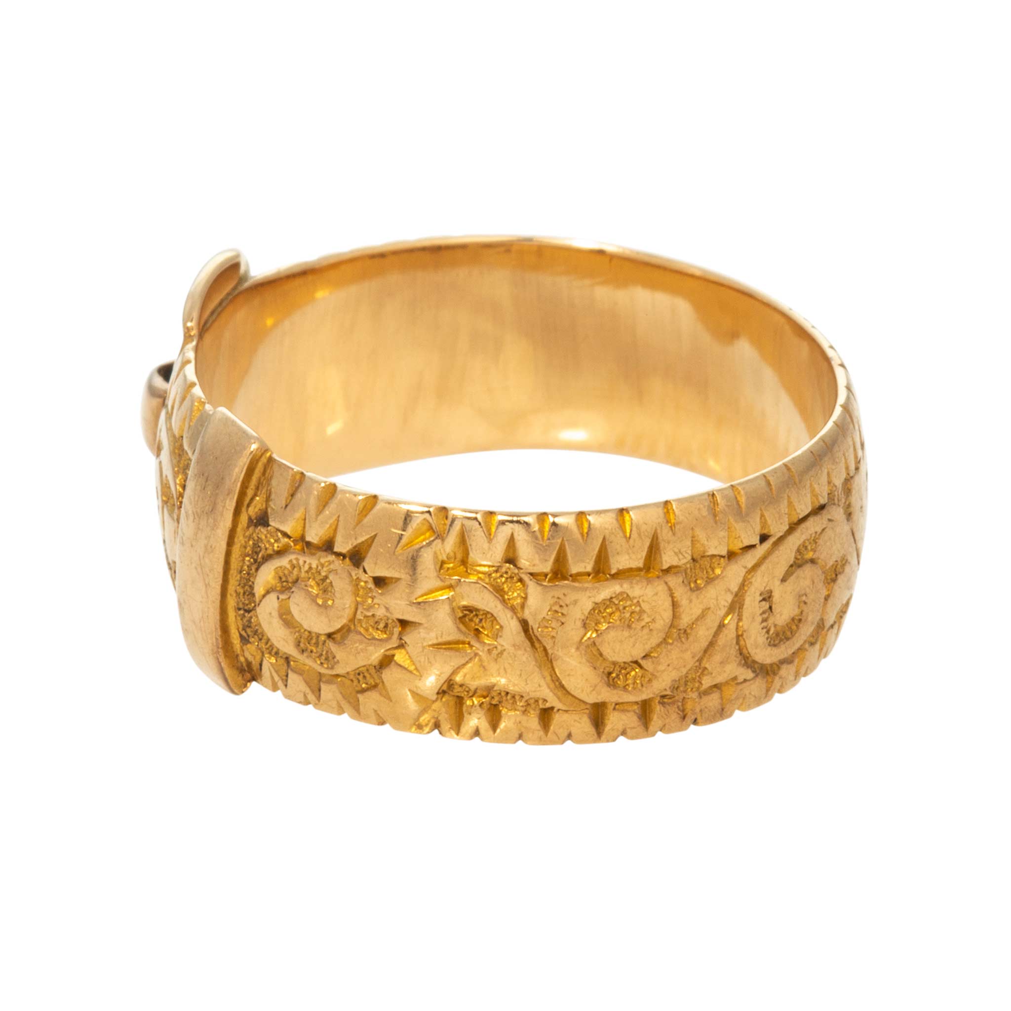 Victorian 18K Yellow Gold Engraved Buckle Ring