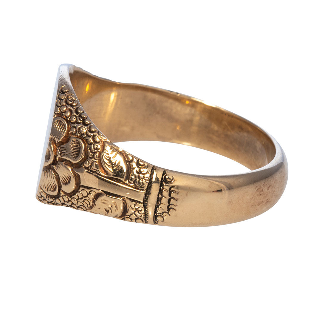 Victorian 14K Gold Signet Floral Engraving Ring