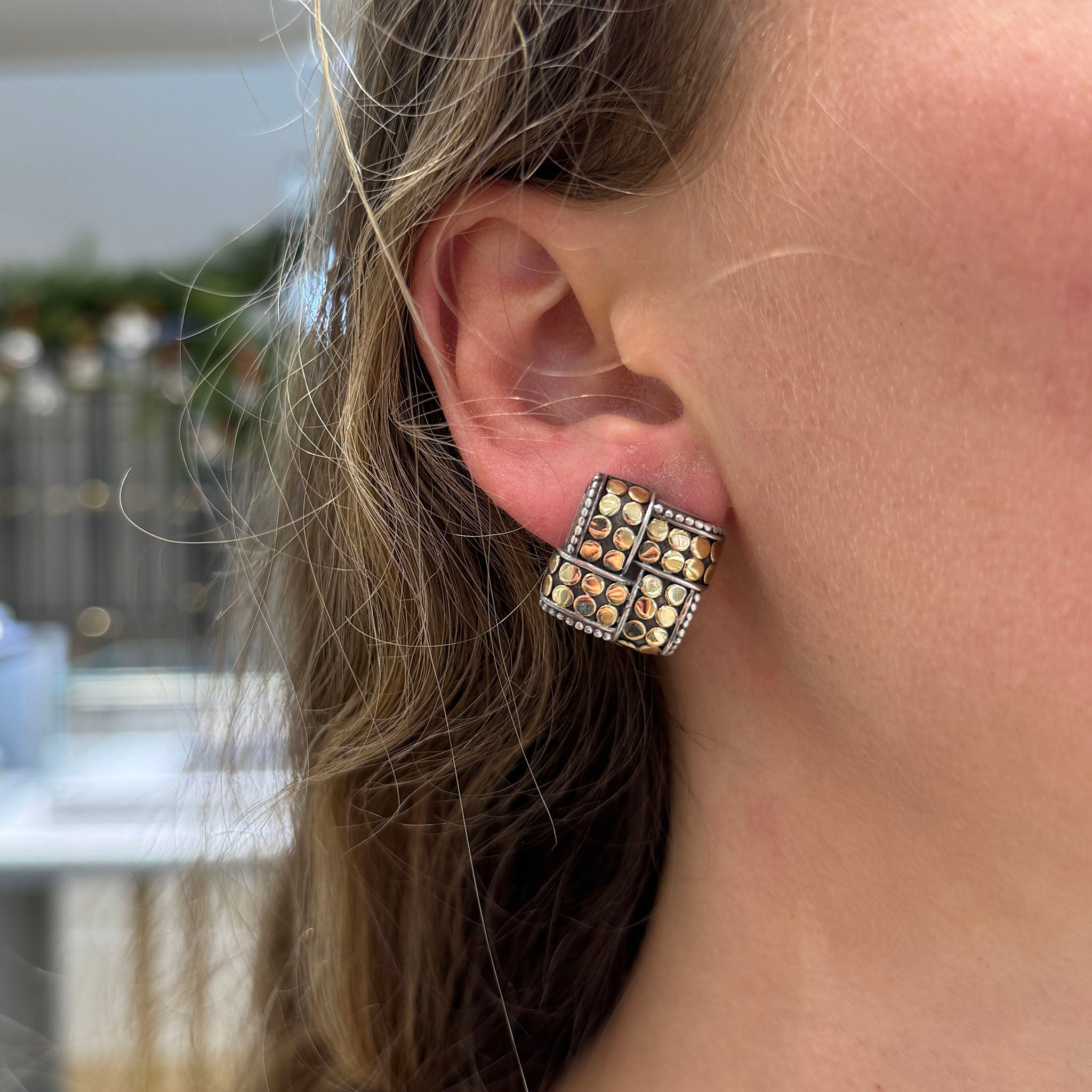 Estate John Hardy Dot Square Two-Tone Earrings