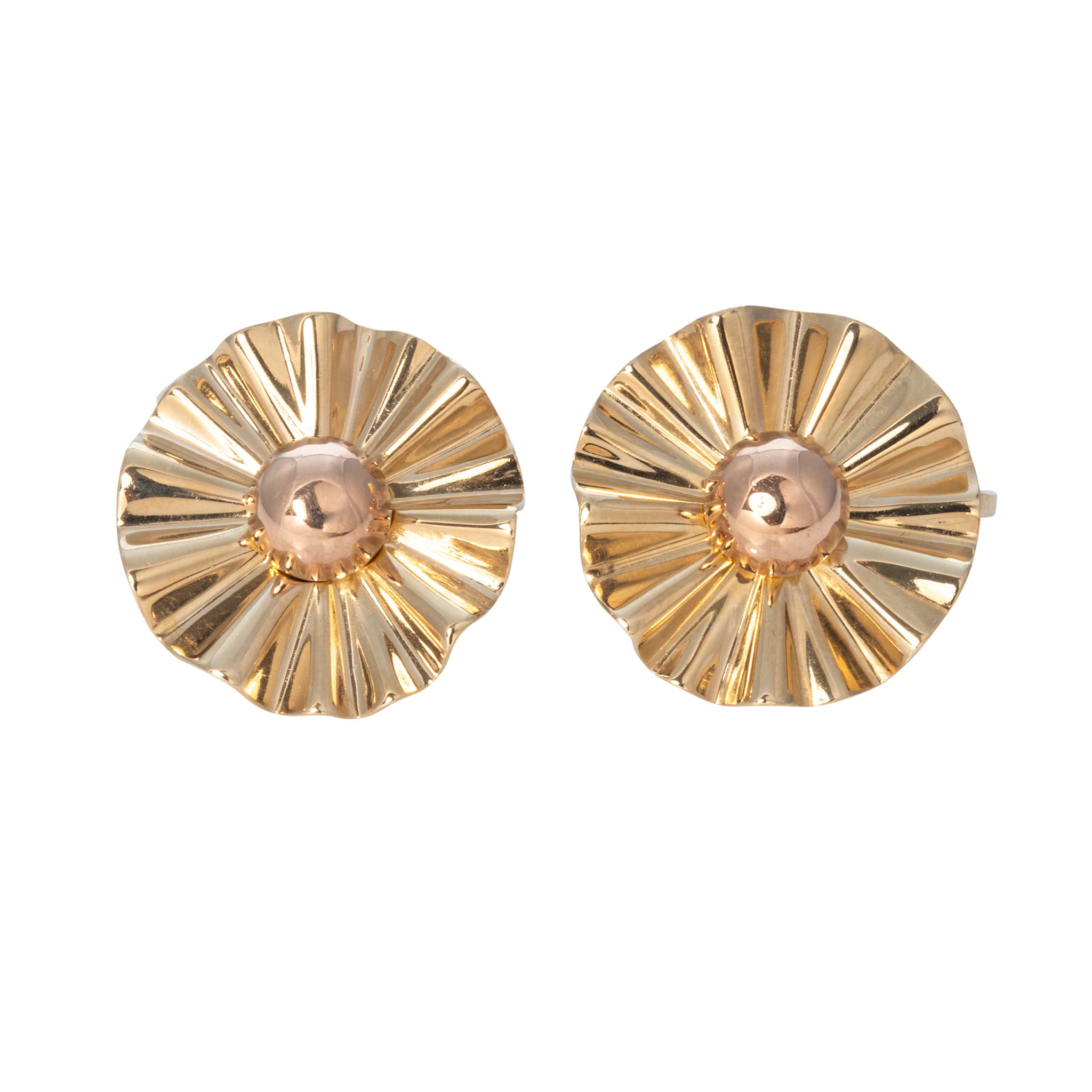 Vintage Fluted 14K Gold Clip Earrings