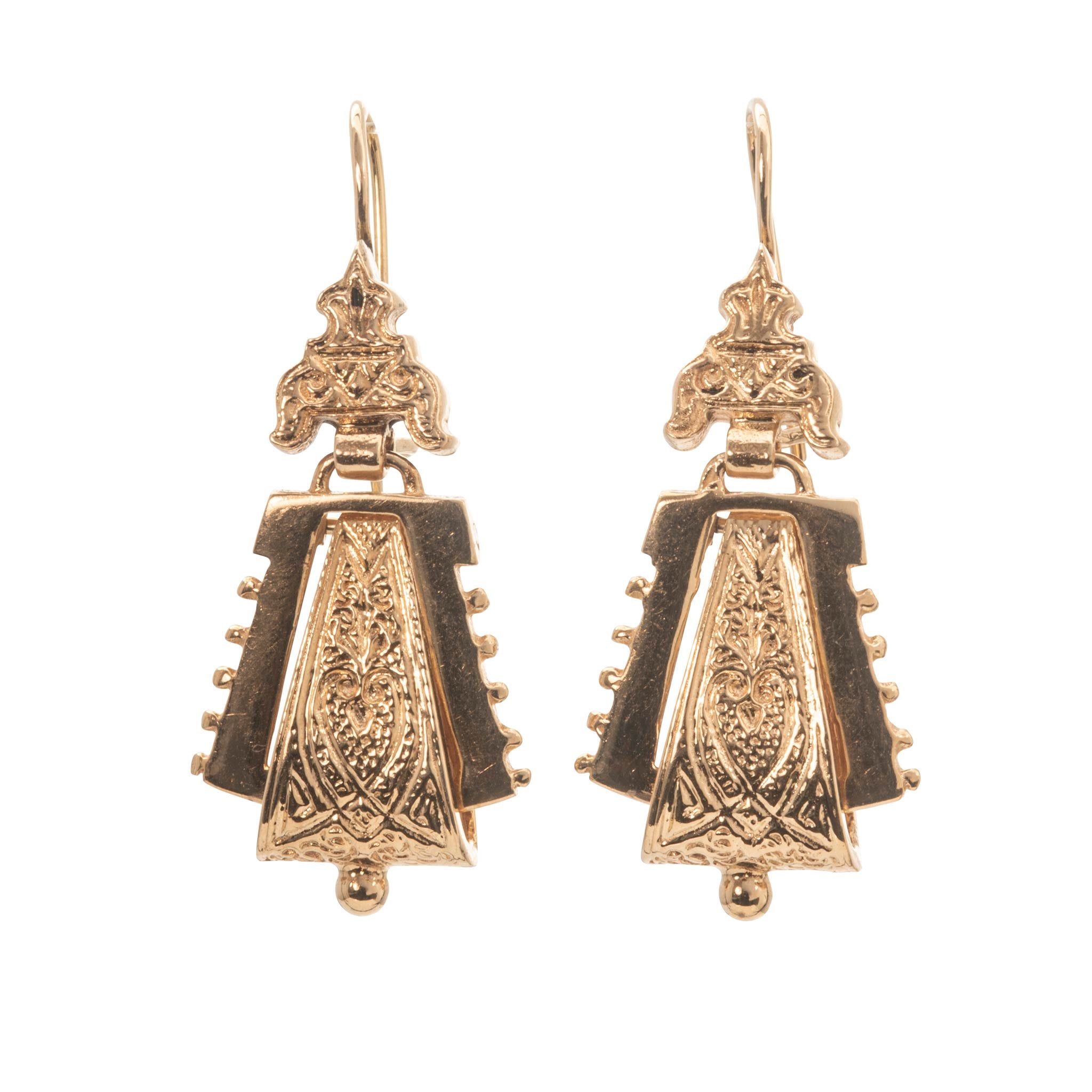 Victorian Etruscan Revival Style 14K Gold Door Knocker Drop Earrings