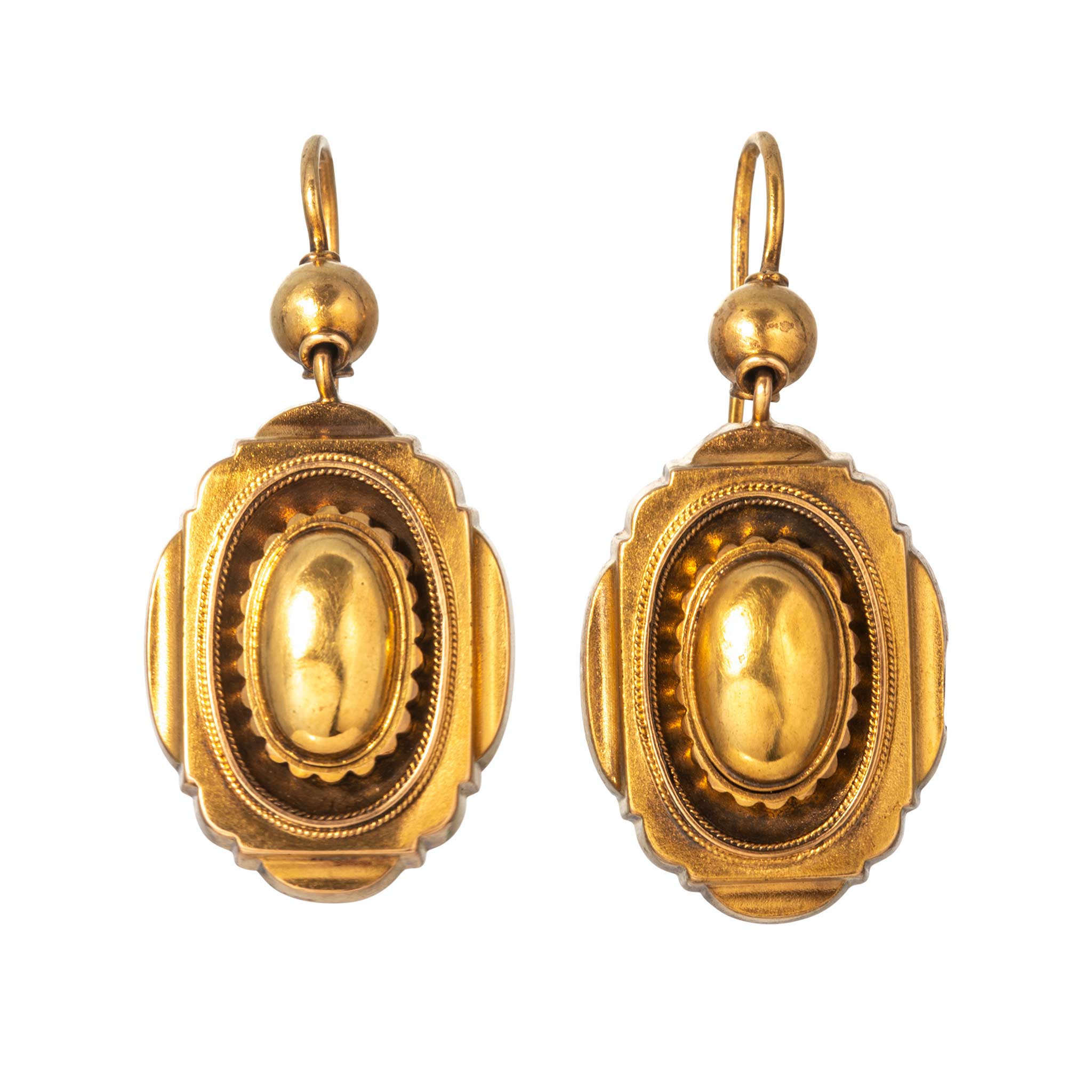 Victorian Etruscan Revival Style 18K Gold Drop Earrings