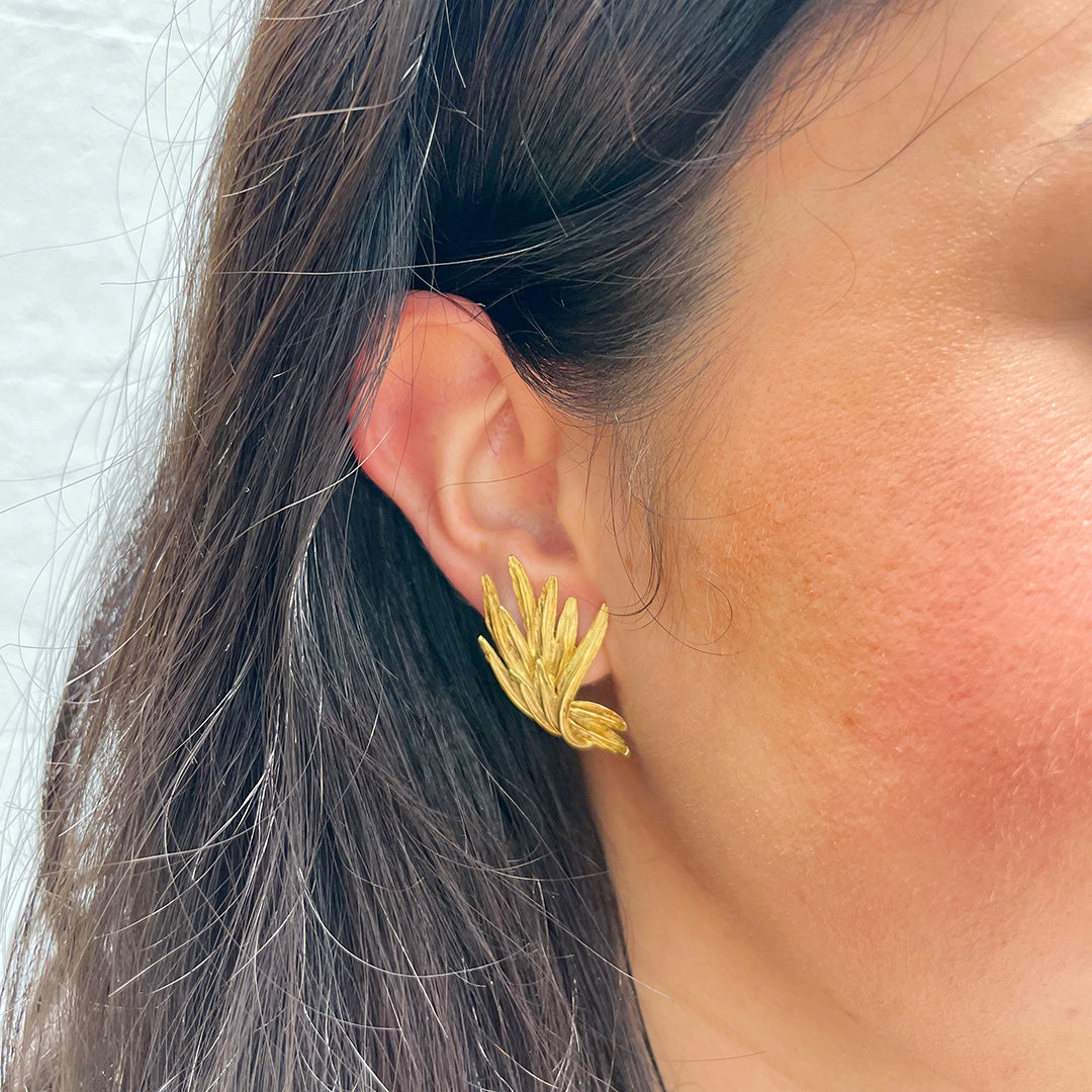 Estate French 18K Yellow Gold Textured Wing Earrings