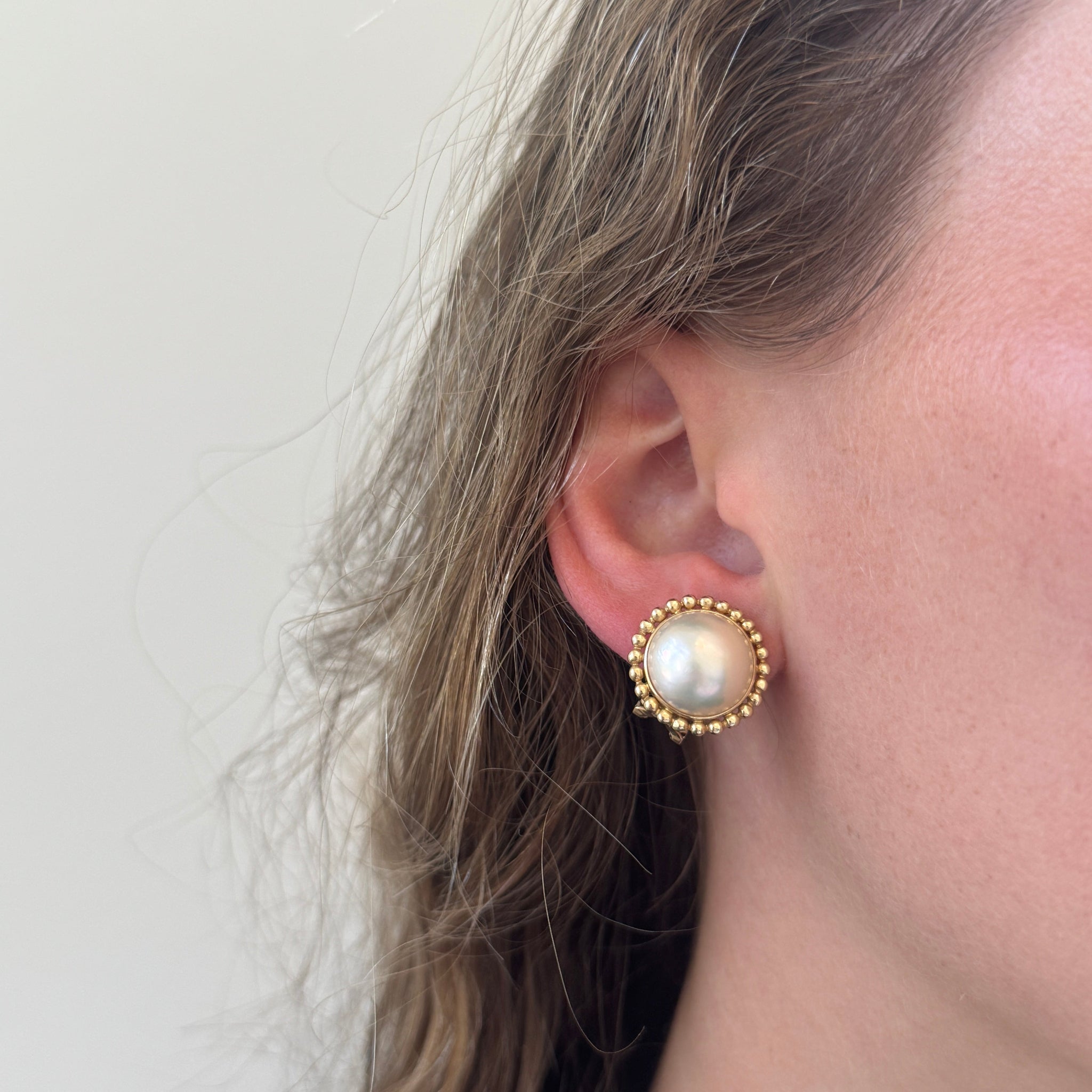 Vintage Mabe Pearl 14K Yellow Gold Earrings