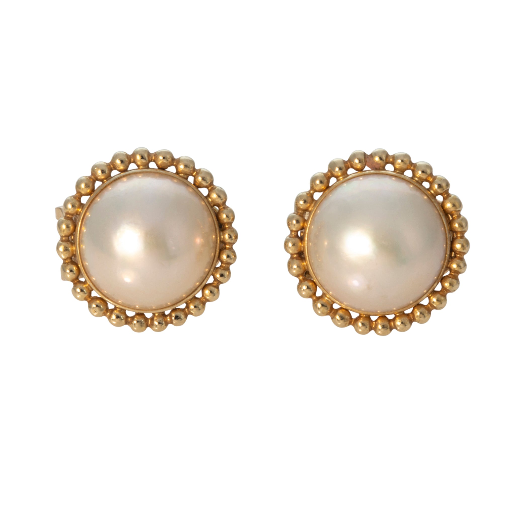 Vintage Mabe Pearl 14K Yellow Gold Earrings