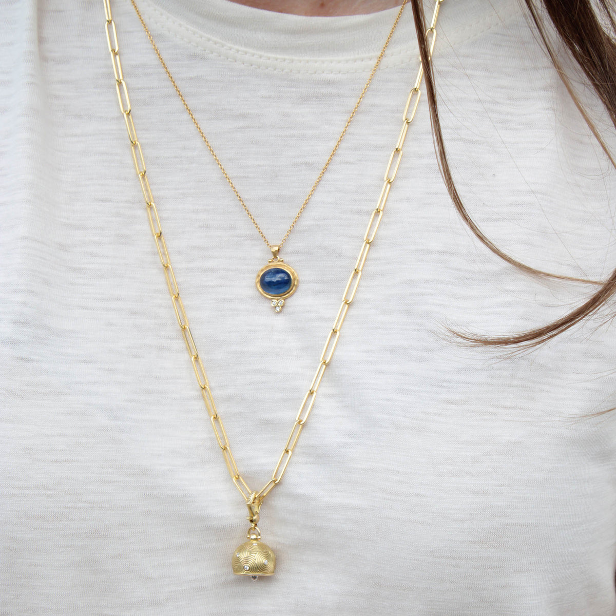 Paul Morelli Diamond Droplet Meditation Bell, 14K Yellow Gold 3.8mm Paperclip Chain Necklace 24"