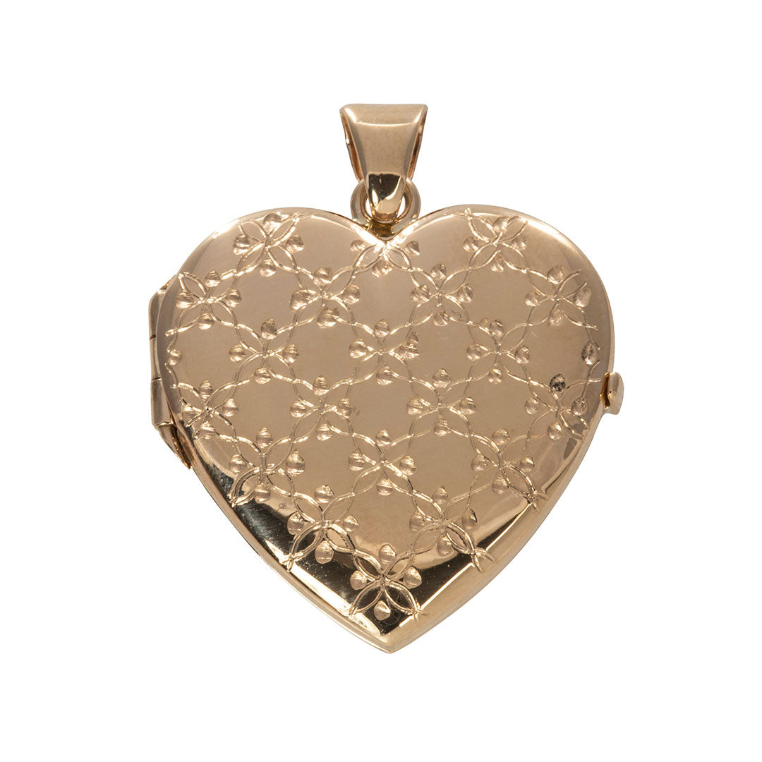 14K Gold Engraved Heart Locket Pendant