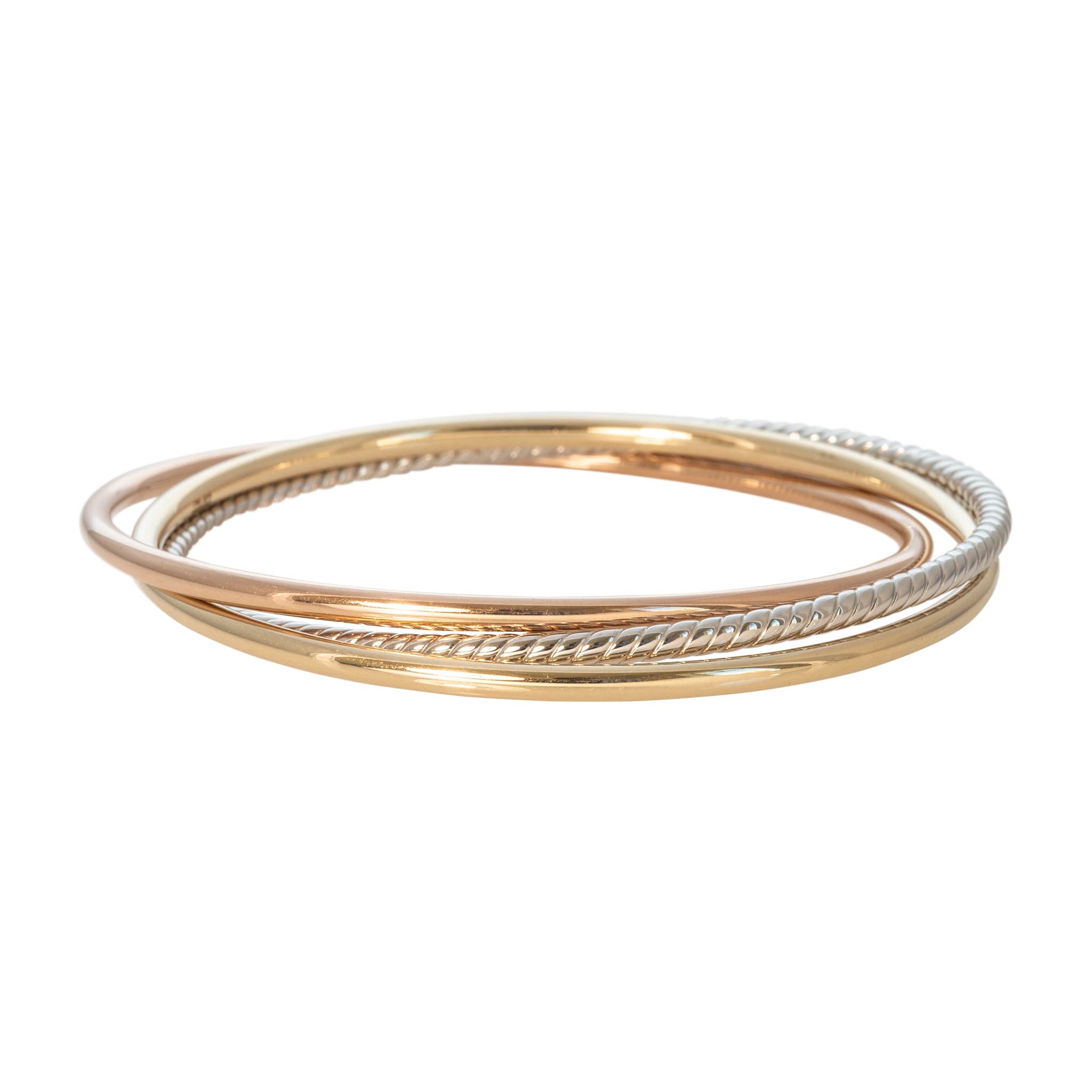 14K Tri-Color Gold Italian Triple Interlocked Slip-On Bangle