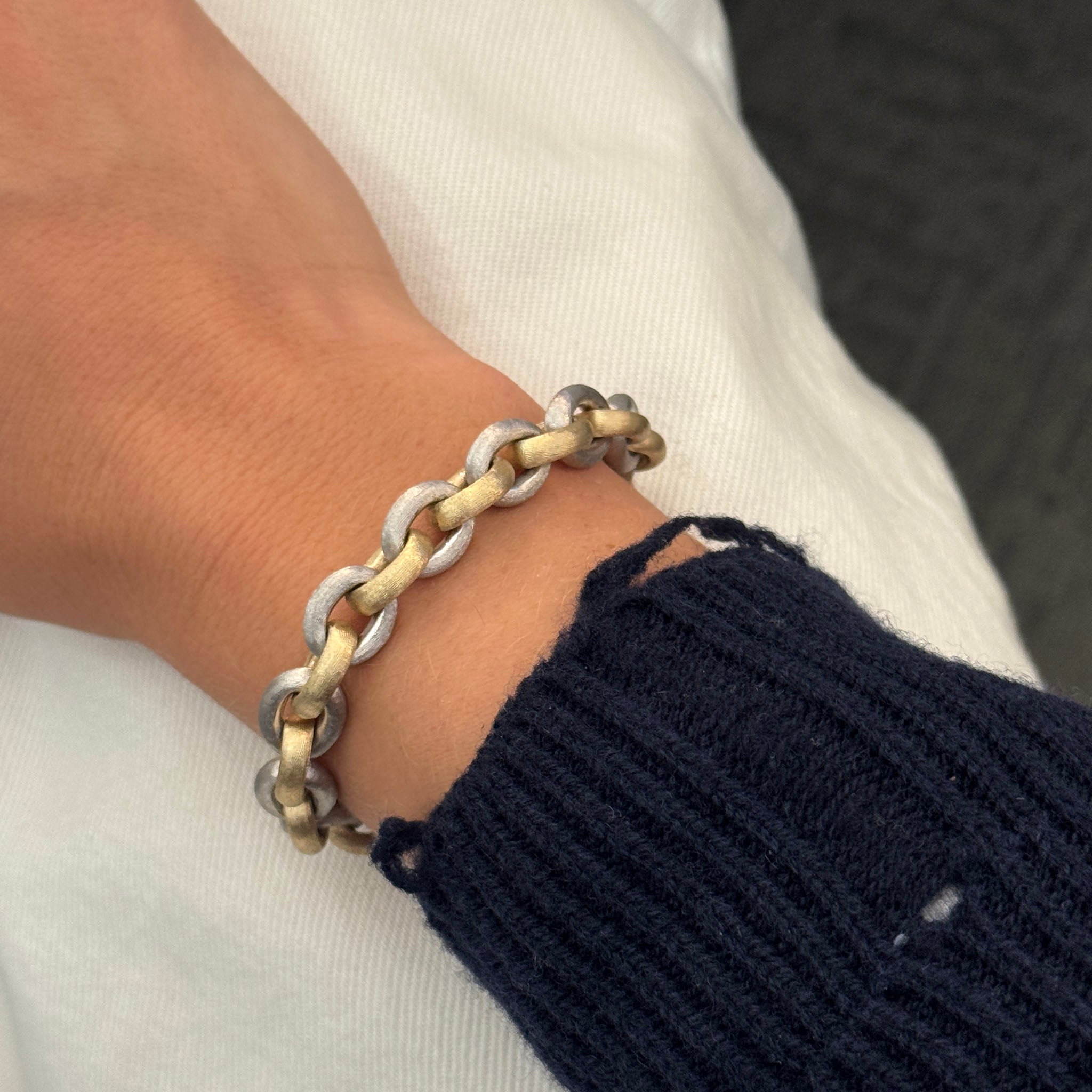 14K Gold Two-Tone Italian Satin Finish Link Bracelet