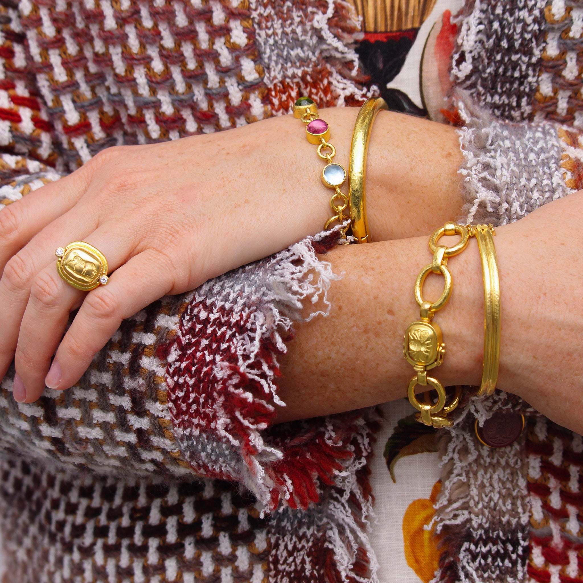 Elizabeth Locke Small Double Band Bangle, Elizabeth Locke 'Fat Bee' Clasp Smooth Link Bracelet, Elizabeth Locke Domed Bangle