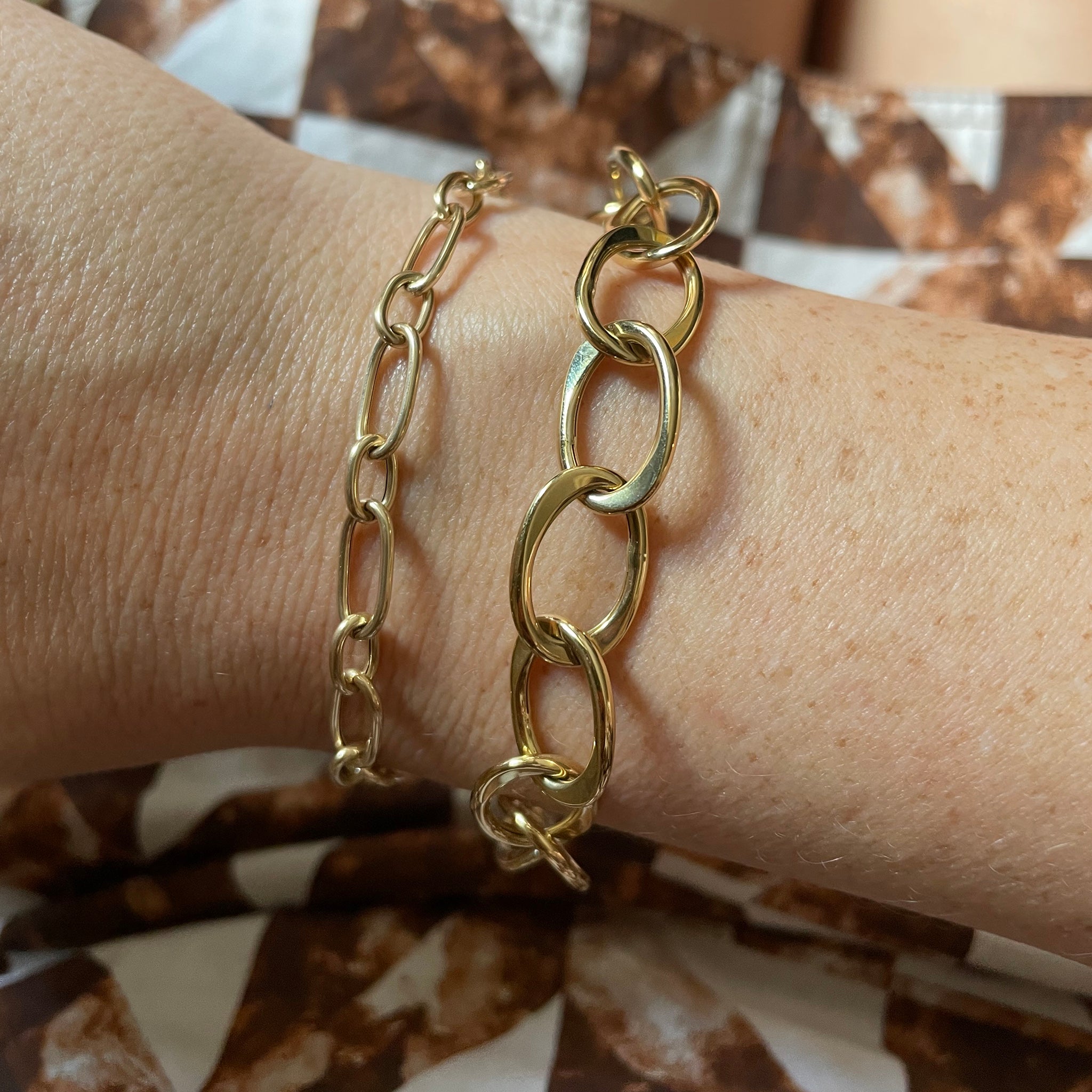 14K Yellow Gold Italian Mixed Oblong Oval Link Bracelet