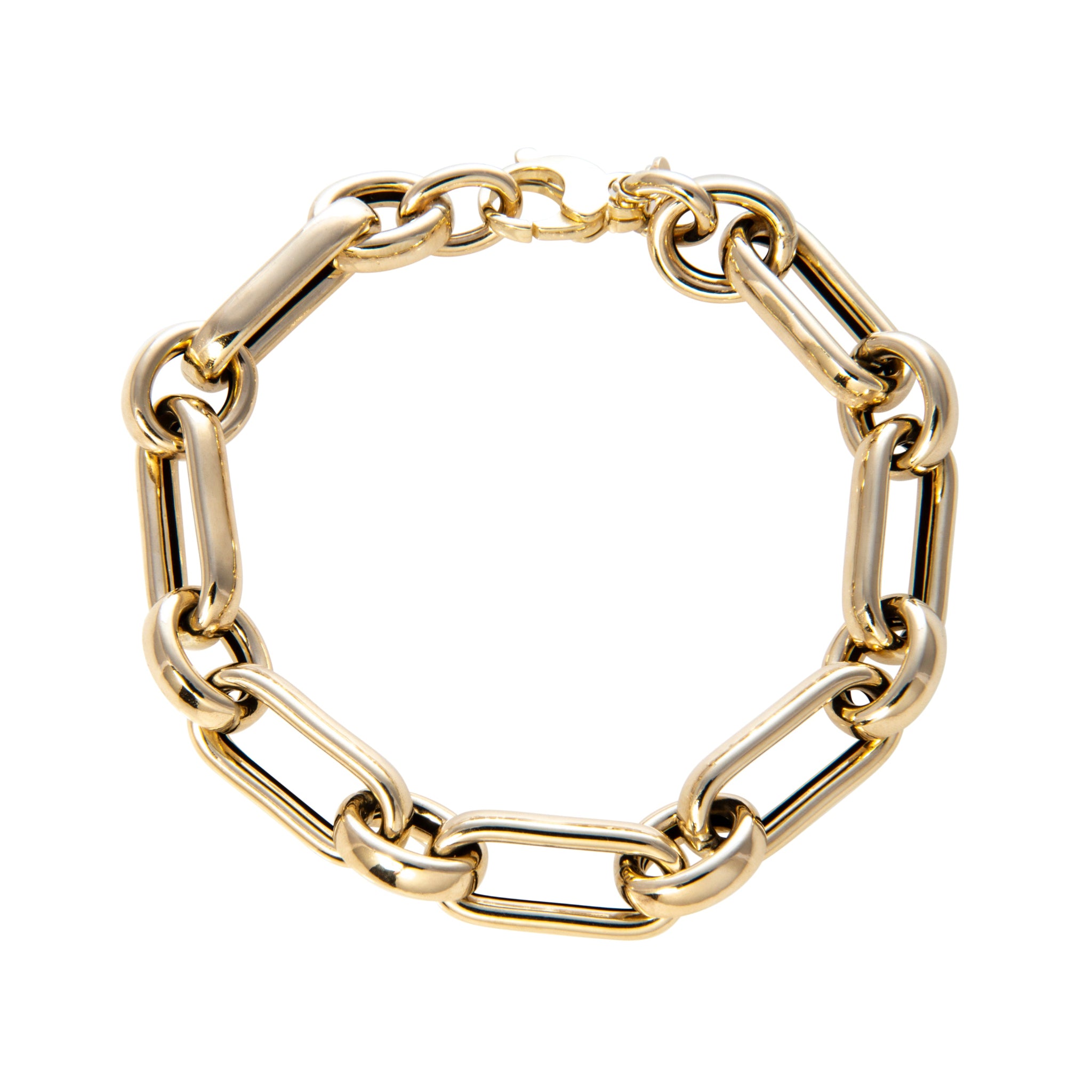 14K Yellow Gold Italian Oblong & Round Link Bracelet