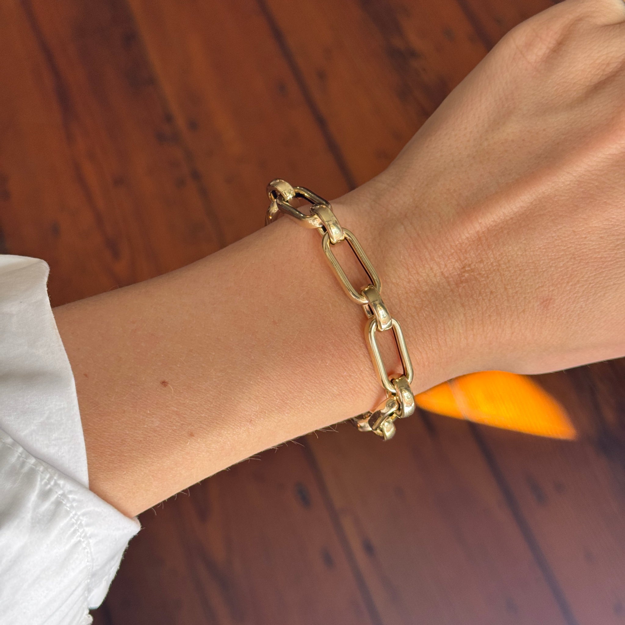 14K Yellow Gold Italian Oblong & Round Link Bracelet