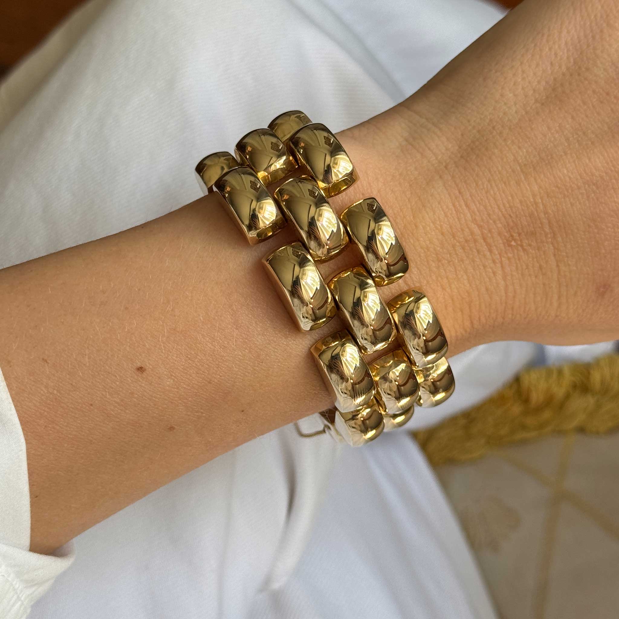 Vintage 14K Yellow Gold Wide Panther Link Bracelet