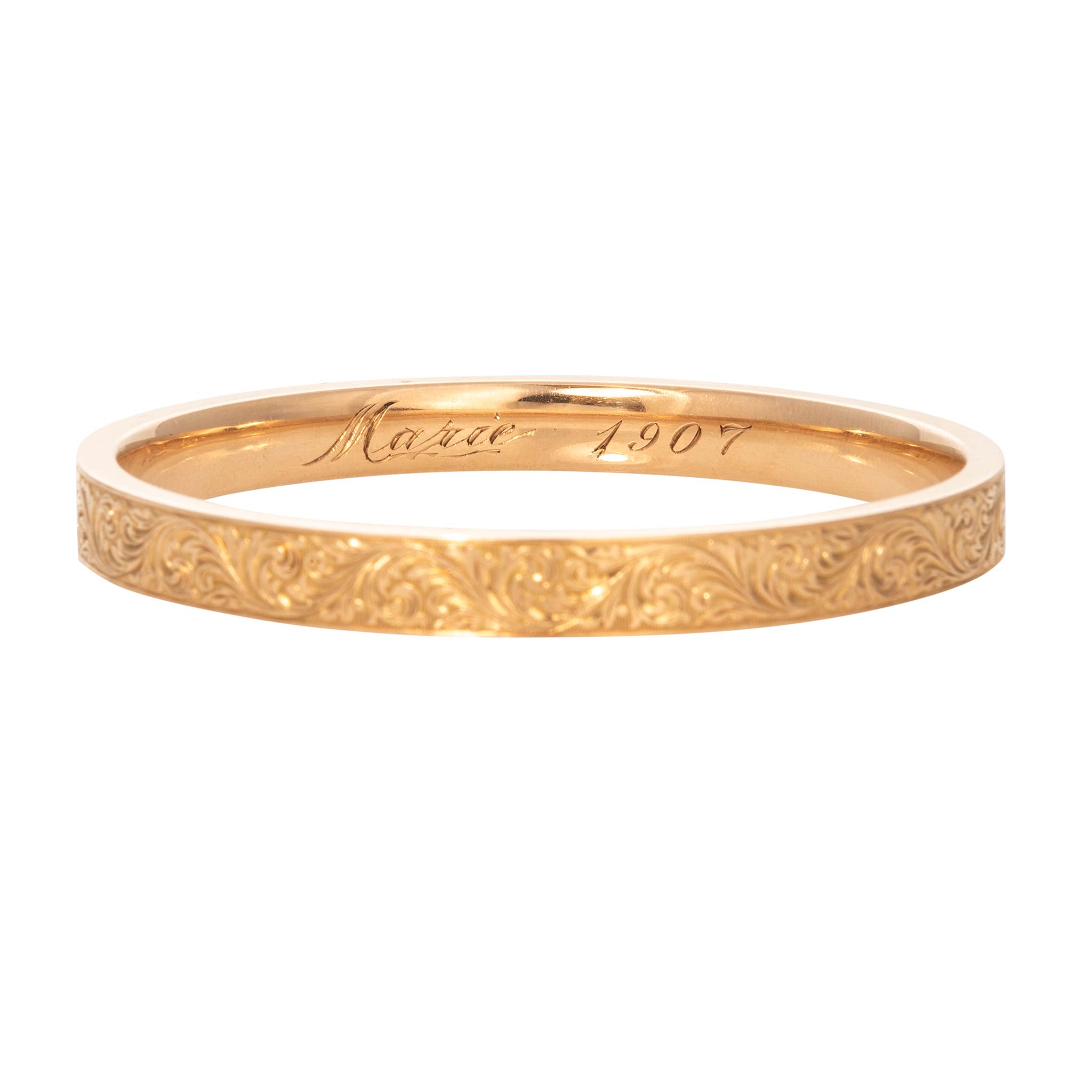 Edwardian Scroll Engraved 14K Gold Slip-On Bangle