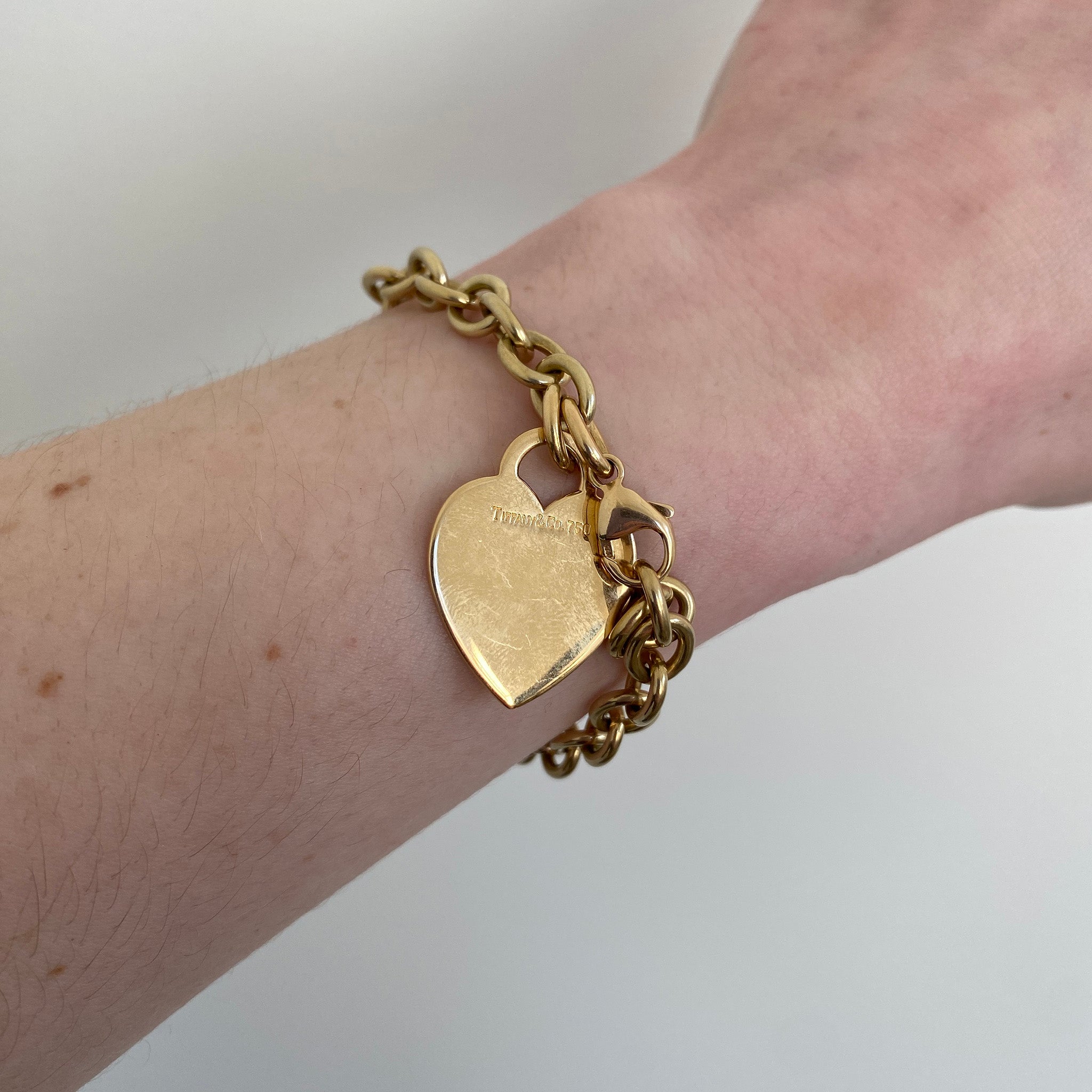 Estate Tiffany & Co 18K Yellow Gold Heart Tag Charm Bracelet