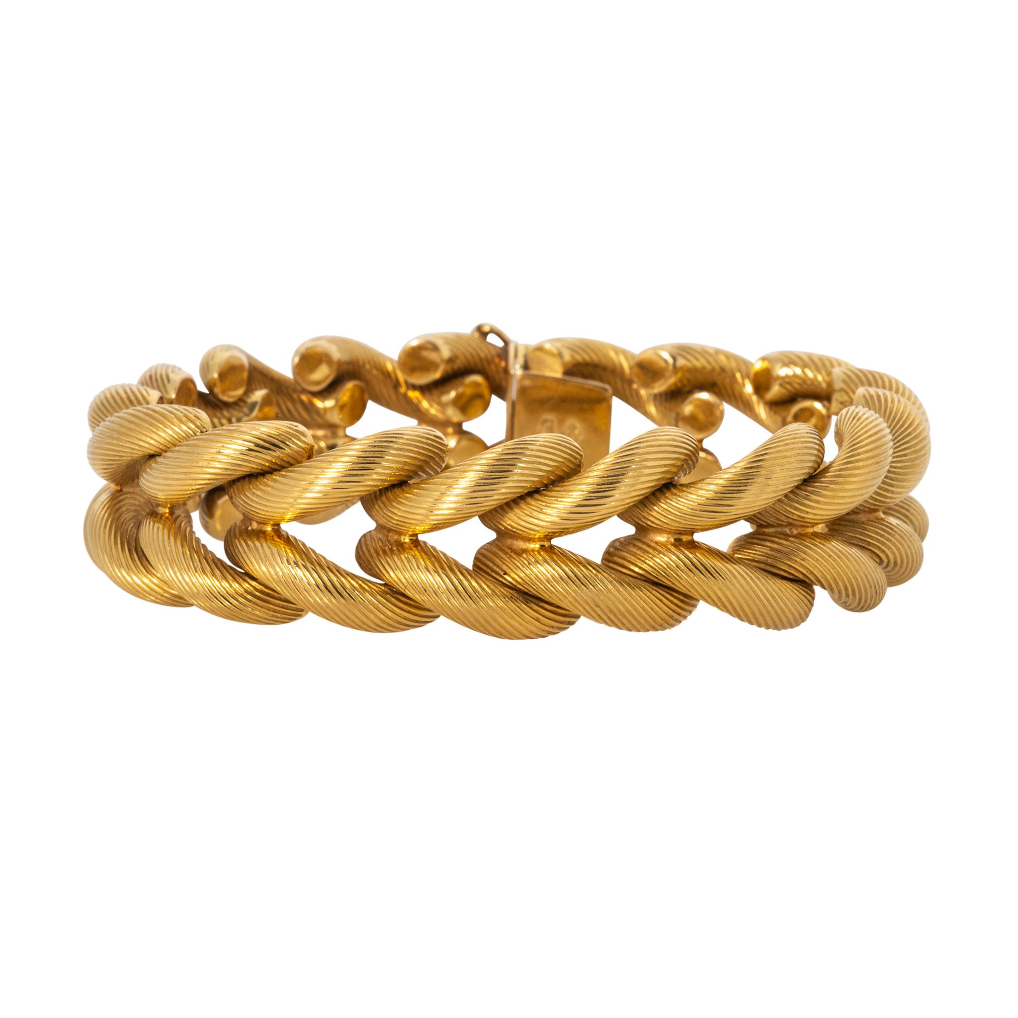 Vintage Ribbed 18K Yellow Gold Link Bracelet