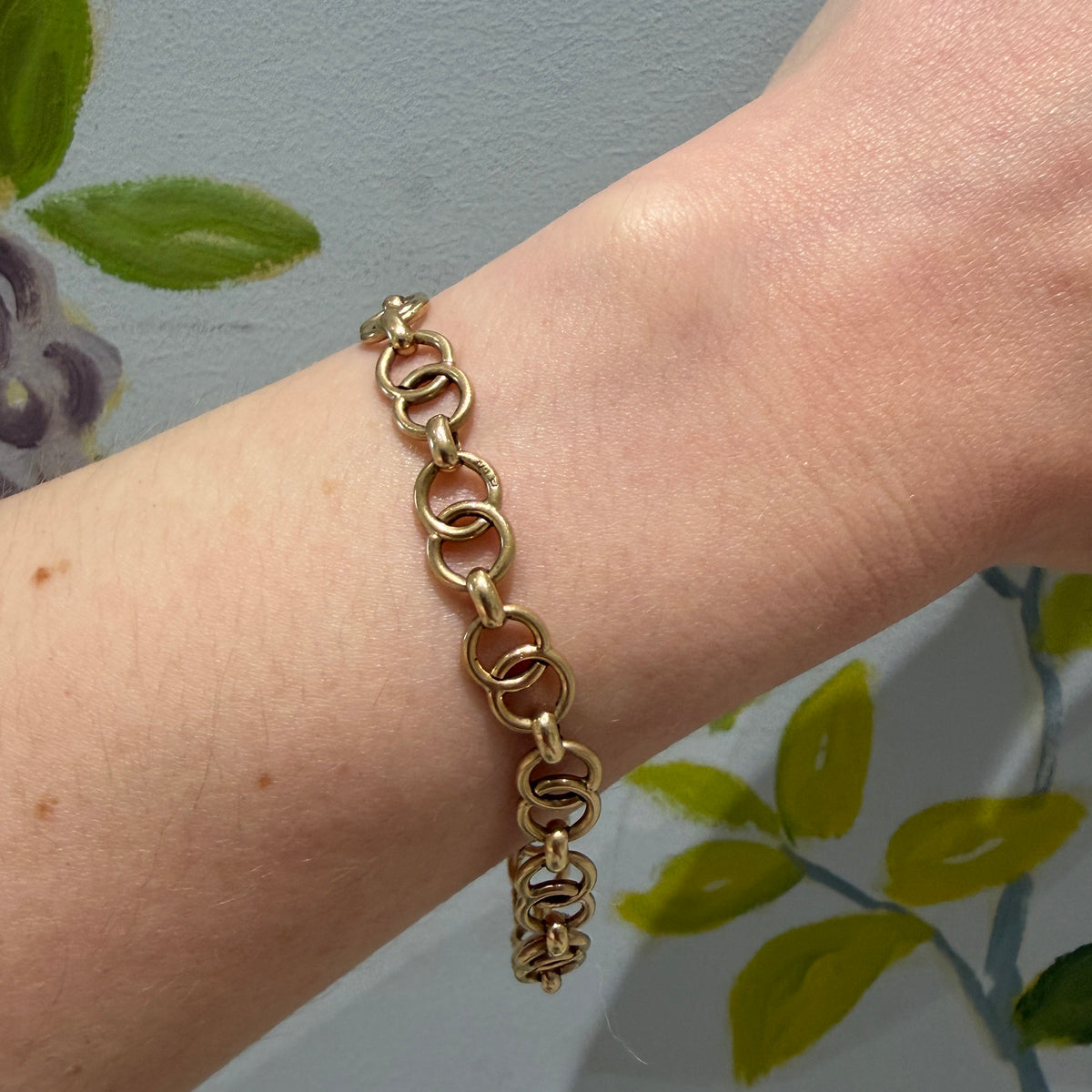 Vintage 9K Gold Interlocked Circle Link Bracelet 8"