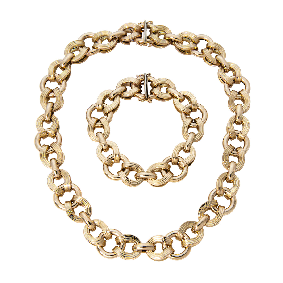 Vintage Italian 14K Yellow Gold Link Bracelet 8", Vintage Italian 14K Yellow Gold Link Necklace 17.5"