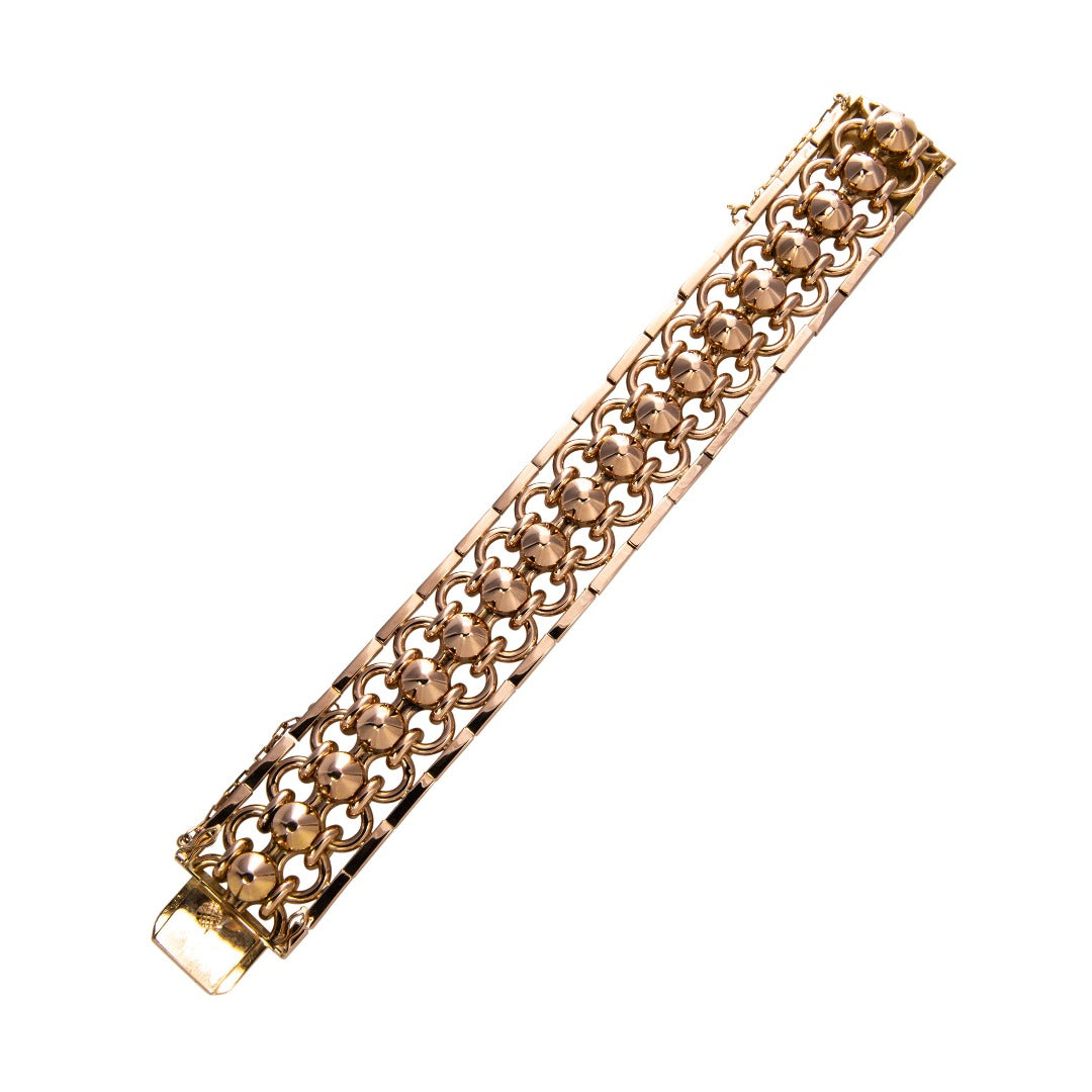 Estate 18K Gold Studded Fancy Link Bracelet