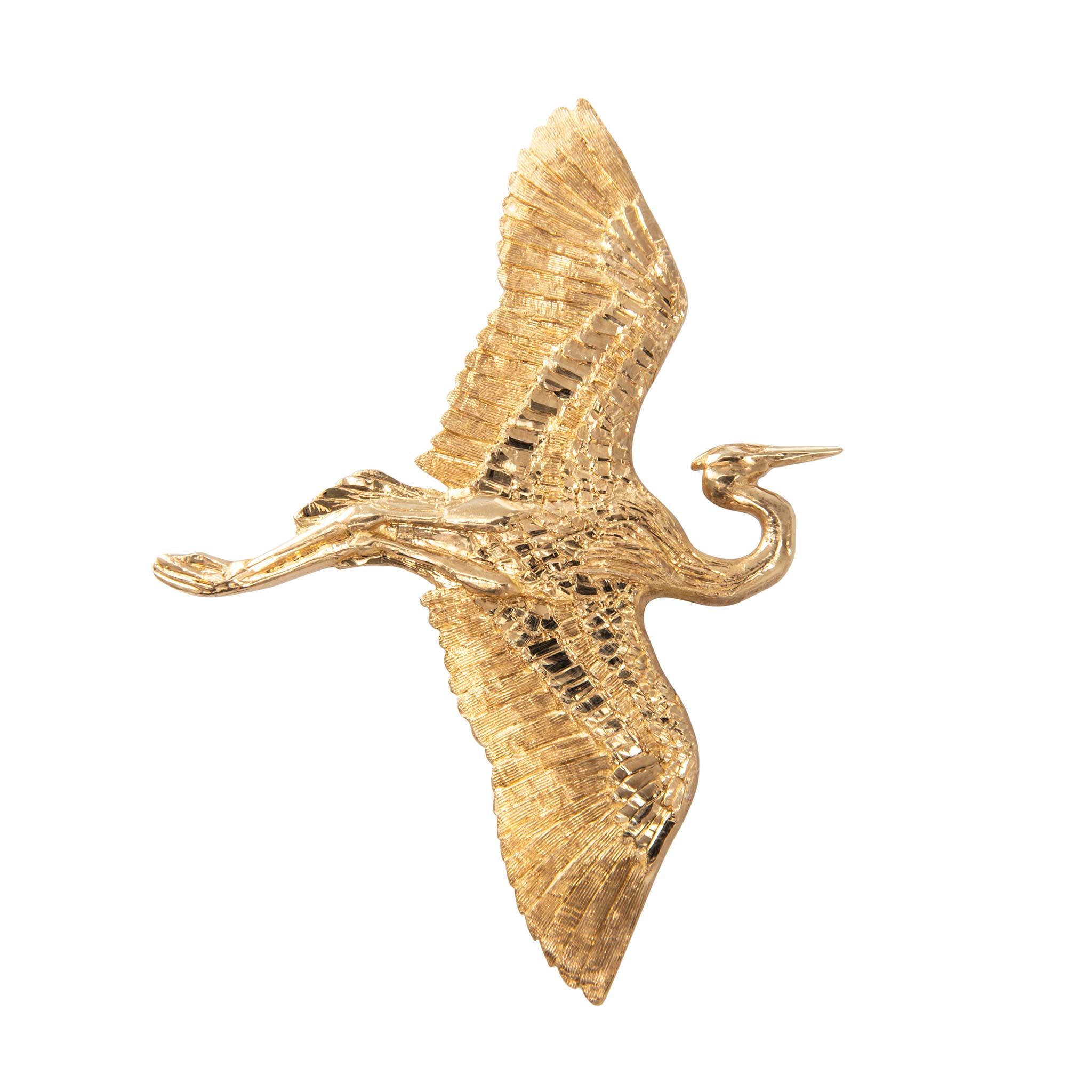 Estate 14K Yellow Gold Great Egret Heron Bird Pin/Pendant