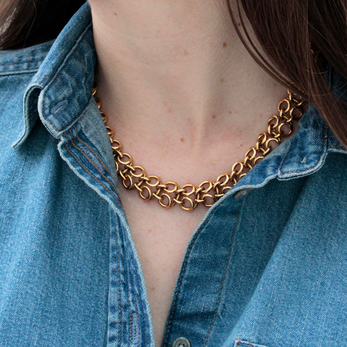 Vintage 18K Yellow Gold Looped Circle Link Necklace 17"