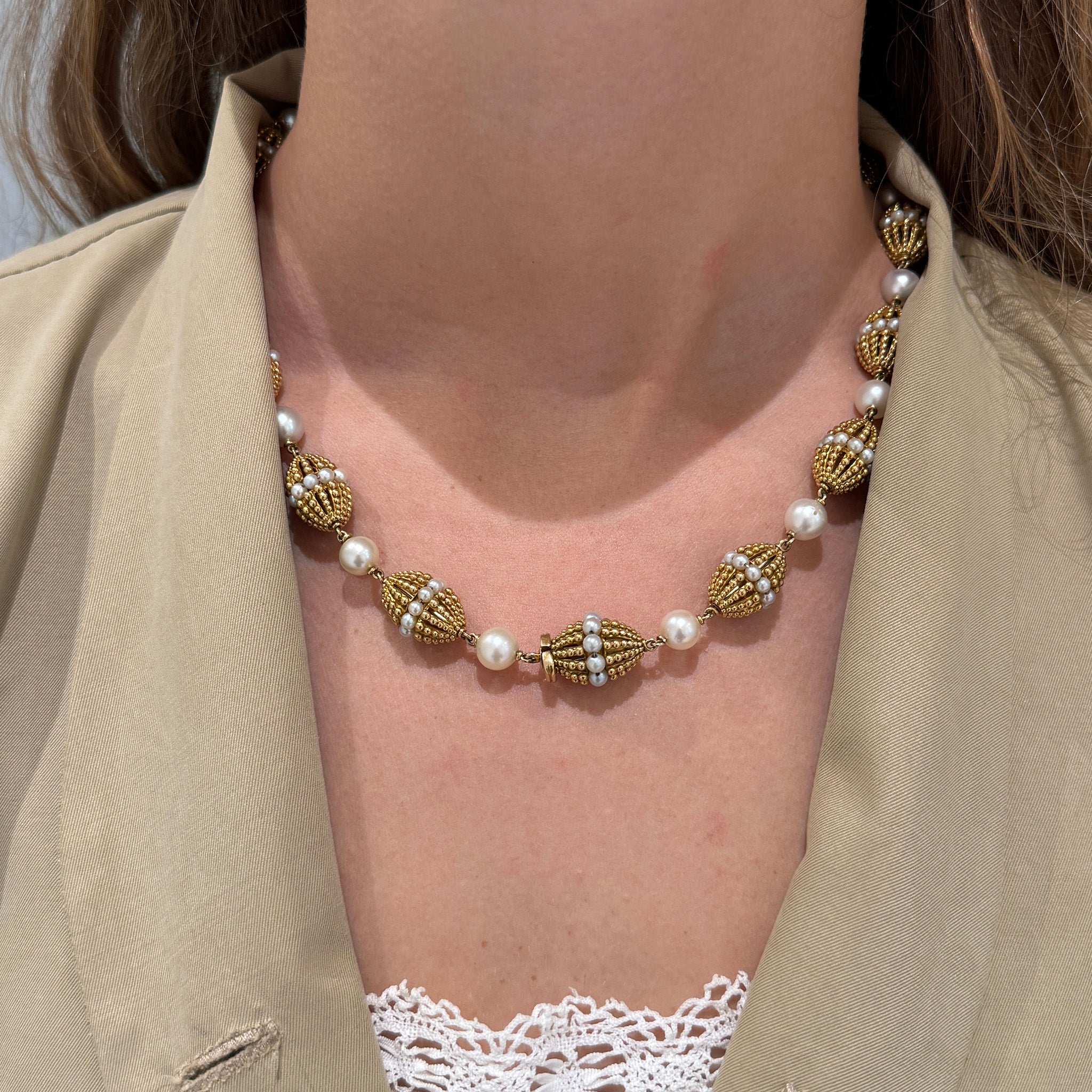 Vintage Pearl 18K Yellow Gold Necklace/Bracelet