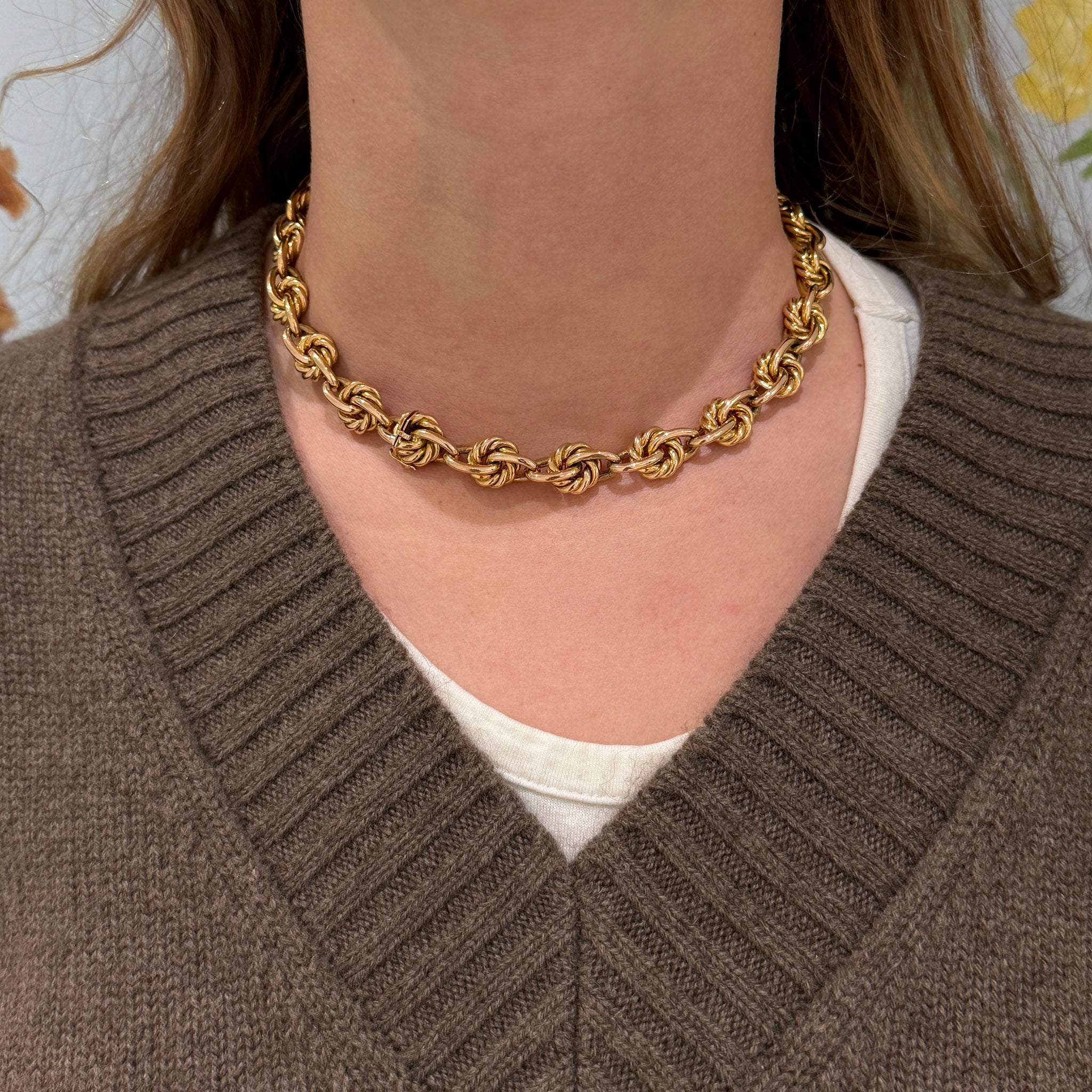 Vintage 18K Yellow Gold Knot Link Necklace/Bracelet