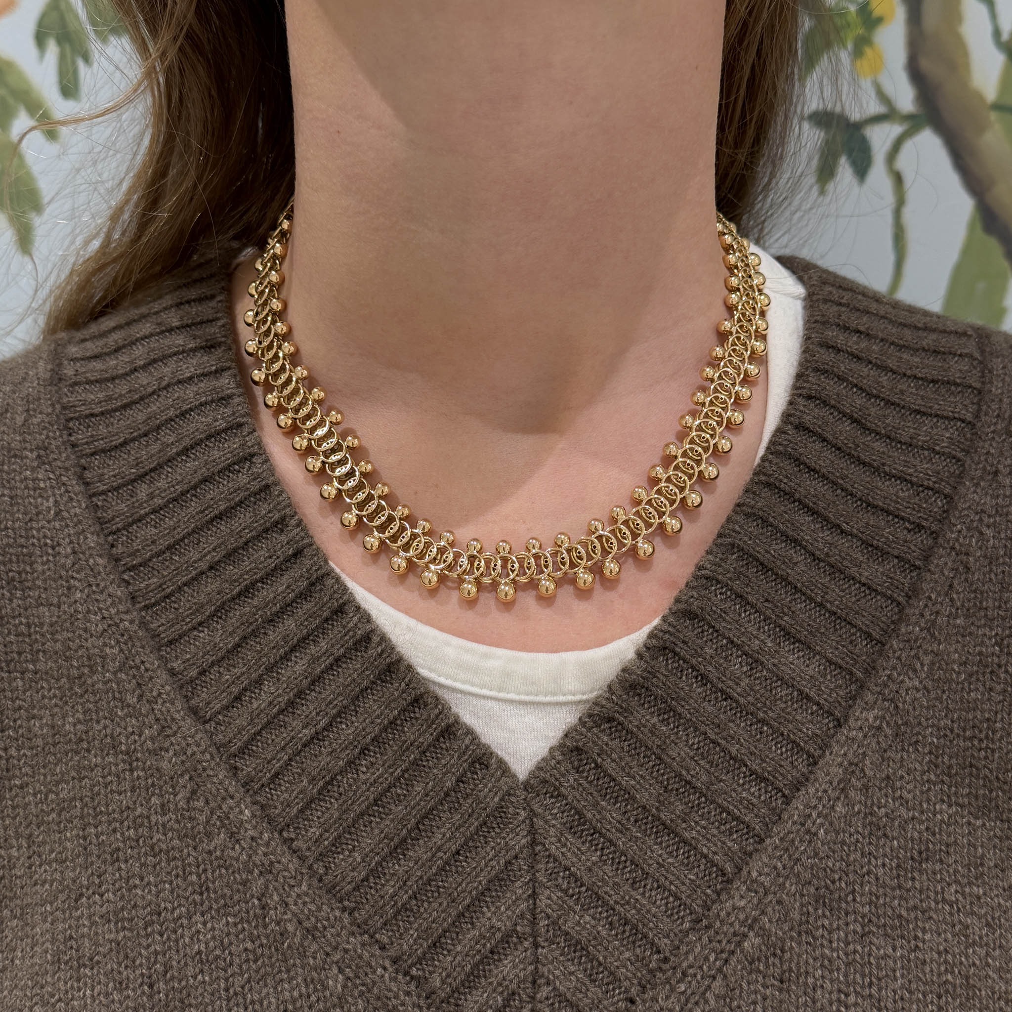 Vintage 18K Gold Bead & Interlocking Circle Necklace 17.5"