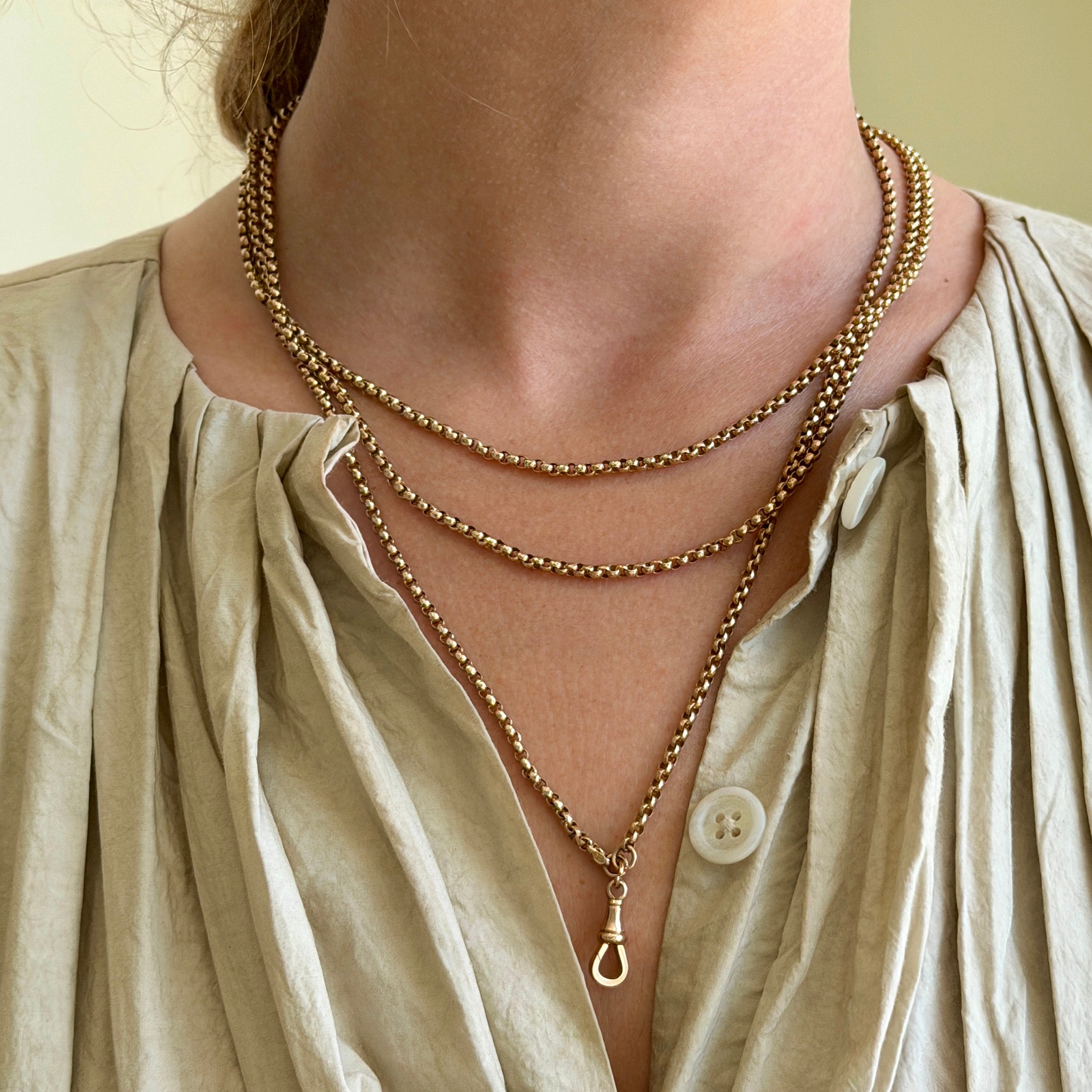 Victorian 9K Gold Rolo Link Guard Chain 57.5"