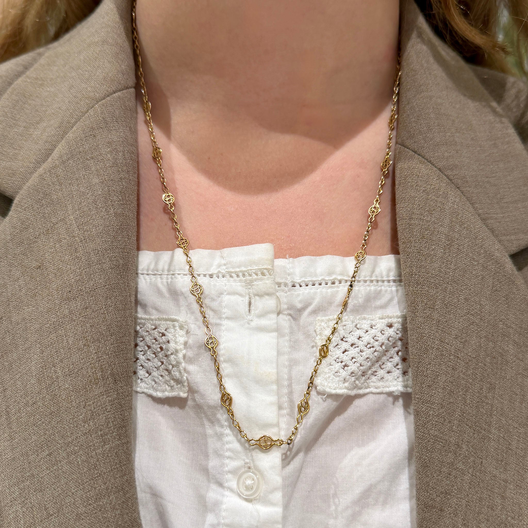 Victorian Style 18K Gold Fancy Link Chain Necklace 23"