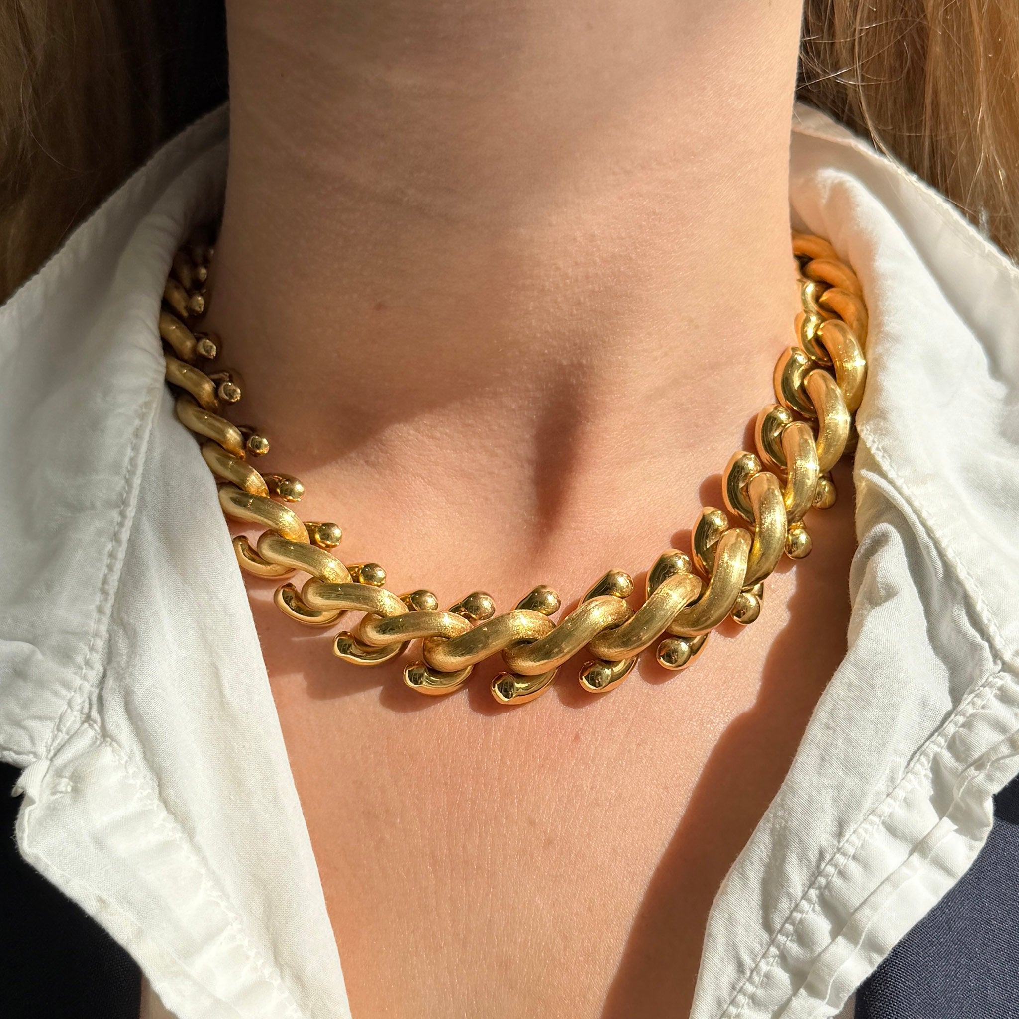 Estate Carlo Weingrill 18K Yellow Gold Graduated Link Necklace