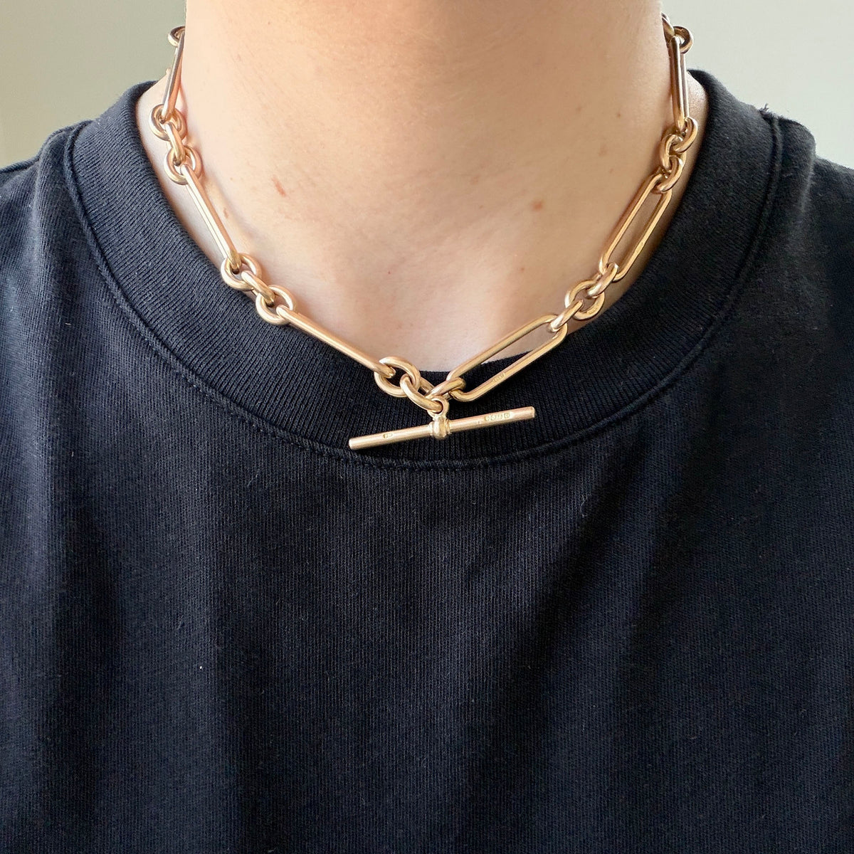 Vintage 9K Gold Trombone Link Watch Chain Necklace 16"