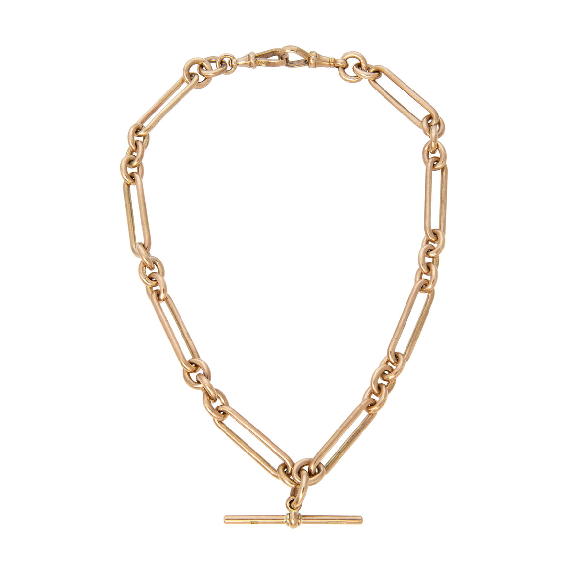 Vintage 9K Gold Trombone Link Watch Chain Necklace 16"